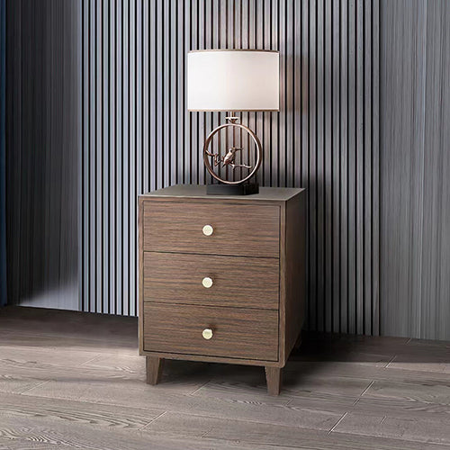 Apex Bedside Table MDF & Veneer Board Three Storage Drawers Metal Handles