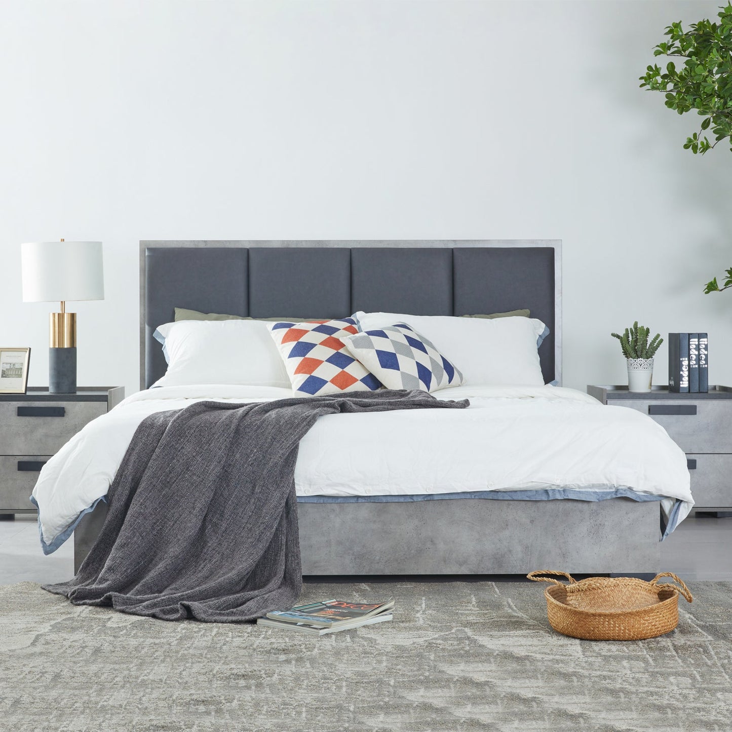 Copper Fabric Upholstery Bed Constructed with MDF Particle Board