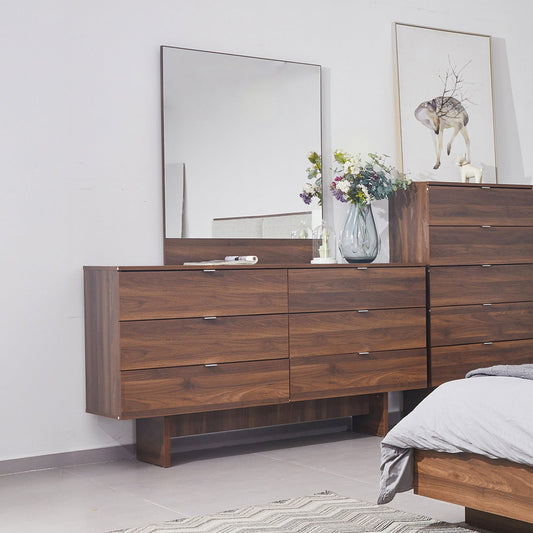 Myles Dresser Mirror MDF Board with 6 Drawers Slim Metal Handles