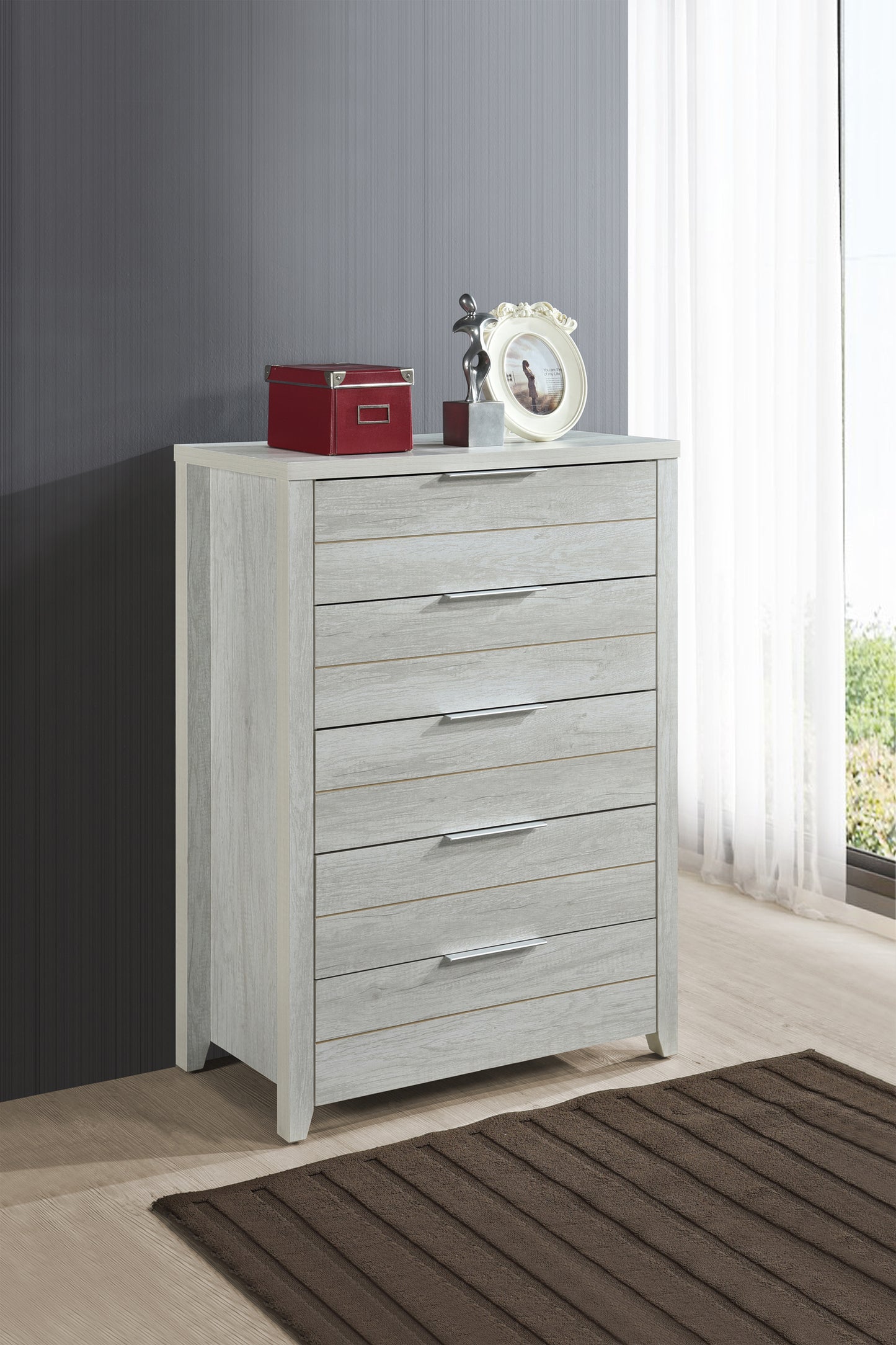 Cielo Natural Wood Like MDF 5 Drawers Tallboy in Multiple Colour