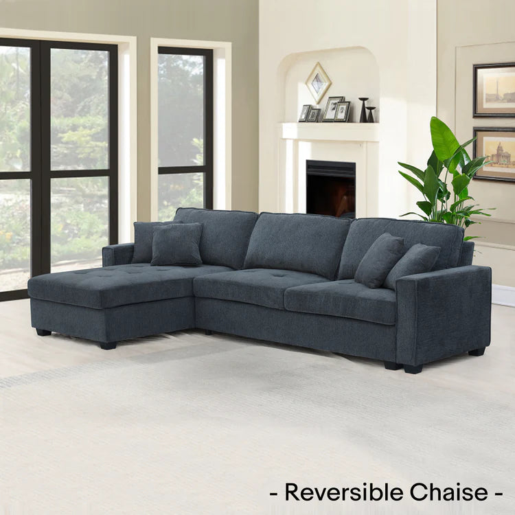 Milano Corner Sofa Chaise Reversible Polyester Fabric Multilayer Two Pillows Attached Individual Pocket Spring
