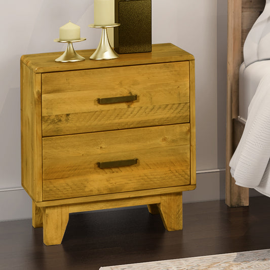 Woodstyle Solid Timber Light Brown 2 Drawers Bedside Table in Rustic Texture