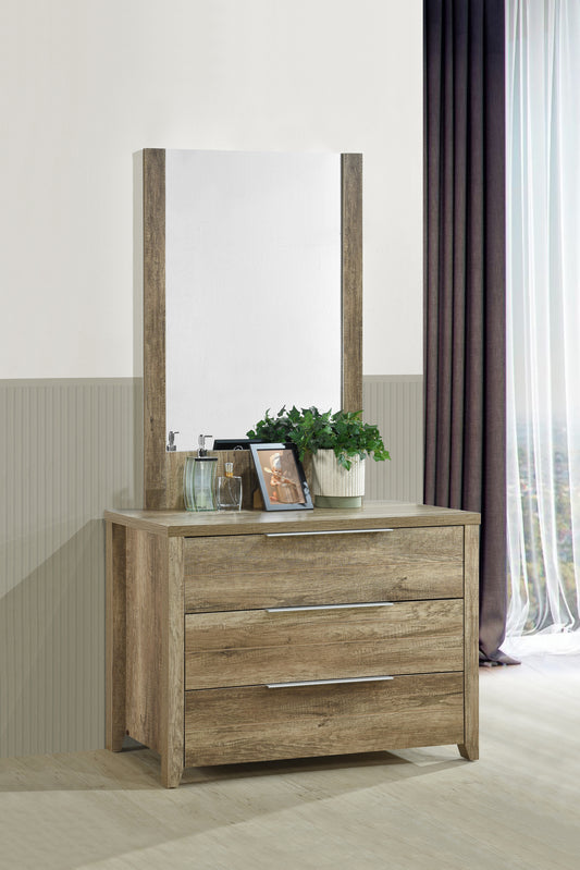 Cielo Natural Wood Like MDF 3 Drawers Dresser in Oak Colour with Mirror