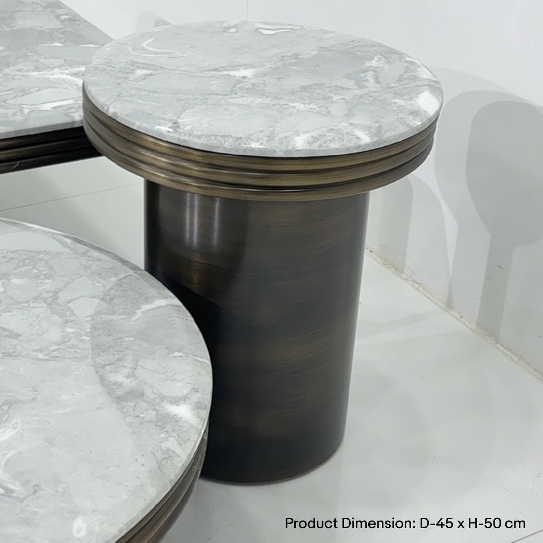 Calista Coffee Table Matt Grey Faux Marble Top Brass Stainless Base