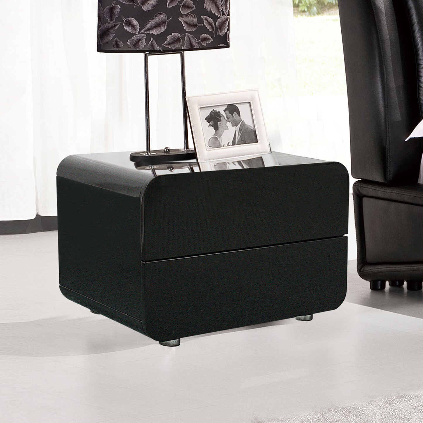 Prado Gloss MDF Black Bedside Table