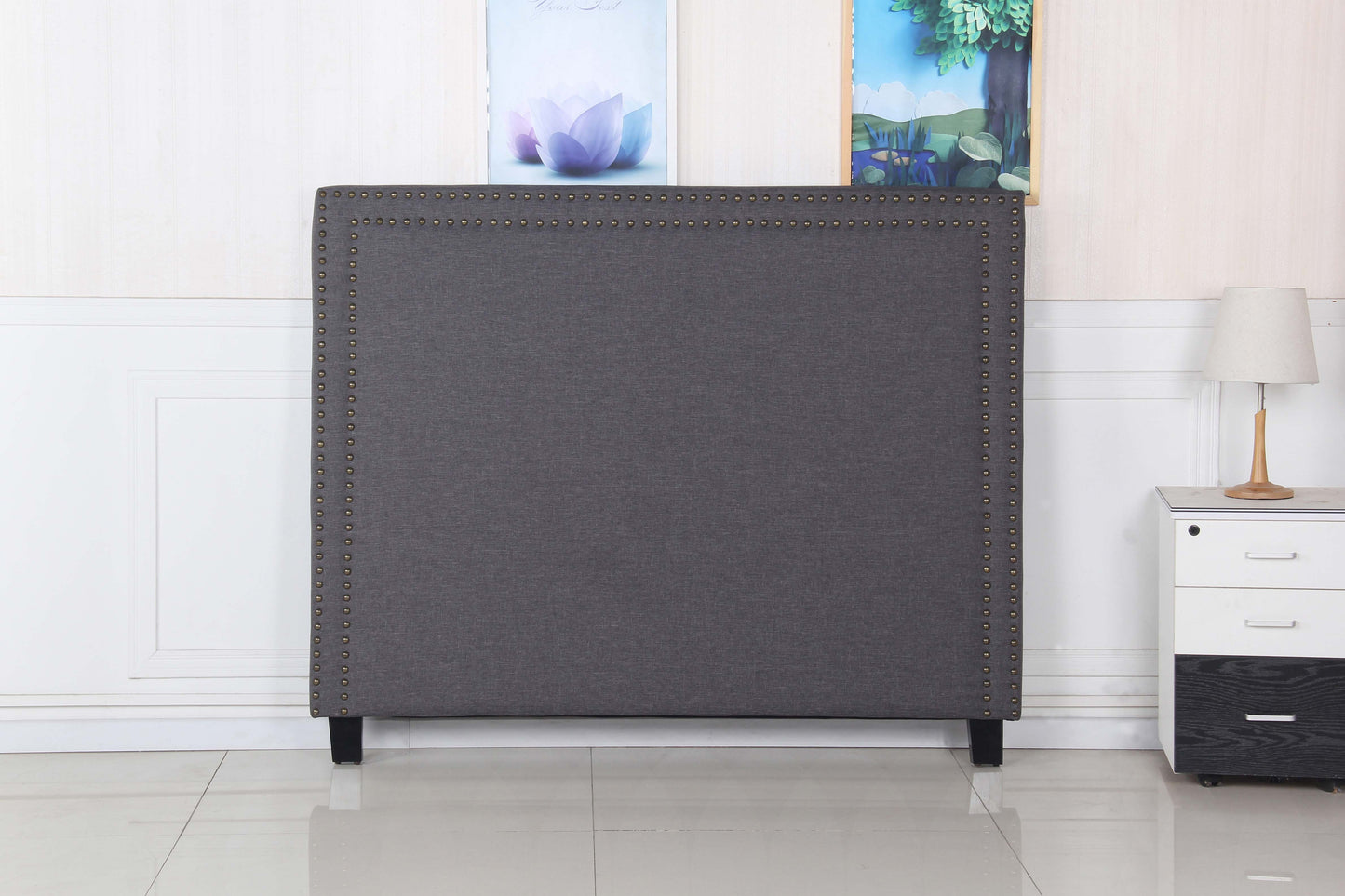Enzo Multiple Colour Queen Headboard In Fine Linen Fabric Upholstery with Metal Studded Buttons