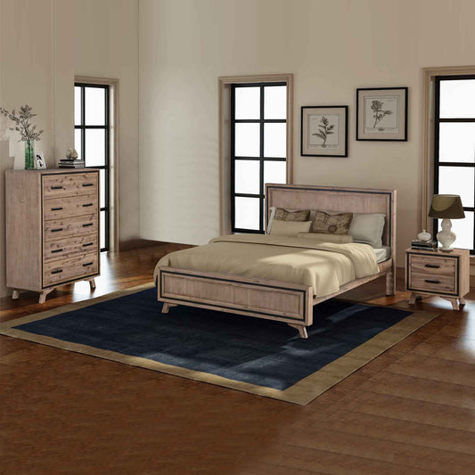 Seashore 4 Pcs Dresser Bedroom Suite in Solid Acacia Timber in Silver Brush Colour