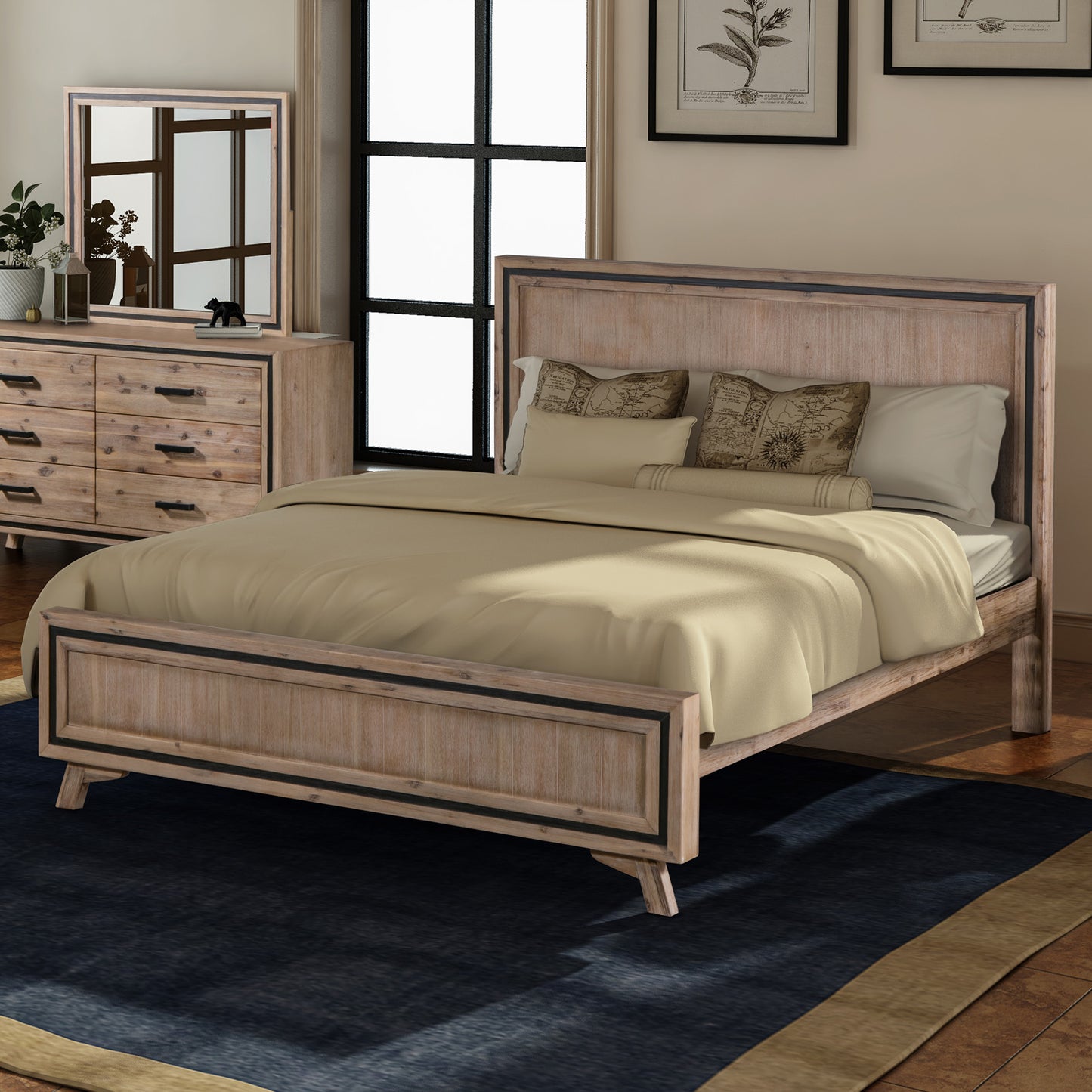 Seashore Silver Brush Colour Bed Frame In Solid Acacia Timber in Multiple Size
