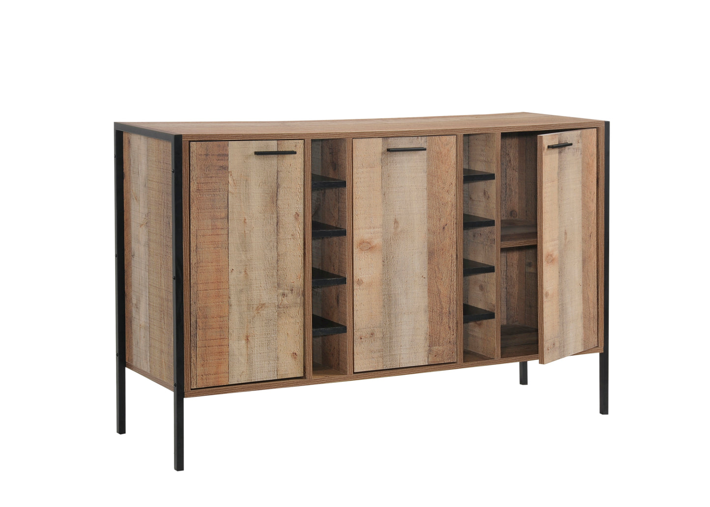 Mascot Wine Cabinet With 3 Storage & Open Selves Bar Cabinet Made Of Particle Board In Oak Colour