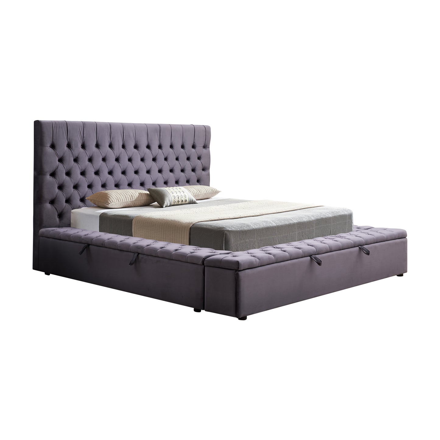 Anna Upholstery Tufted Velvet Fabric Headboard Storage Bed Frame In Multiple Colour & Size