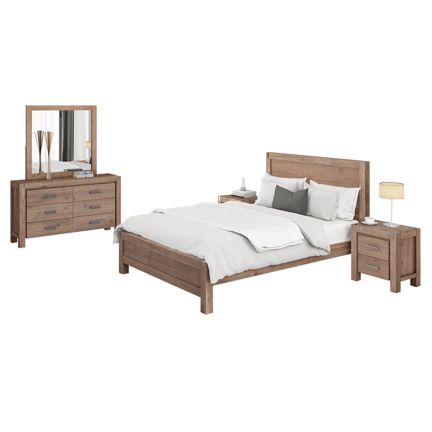 Nowra 4 Pcs Bedroom Suite Solid Acacia Timber in Multiple Size & Colour