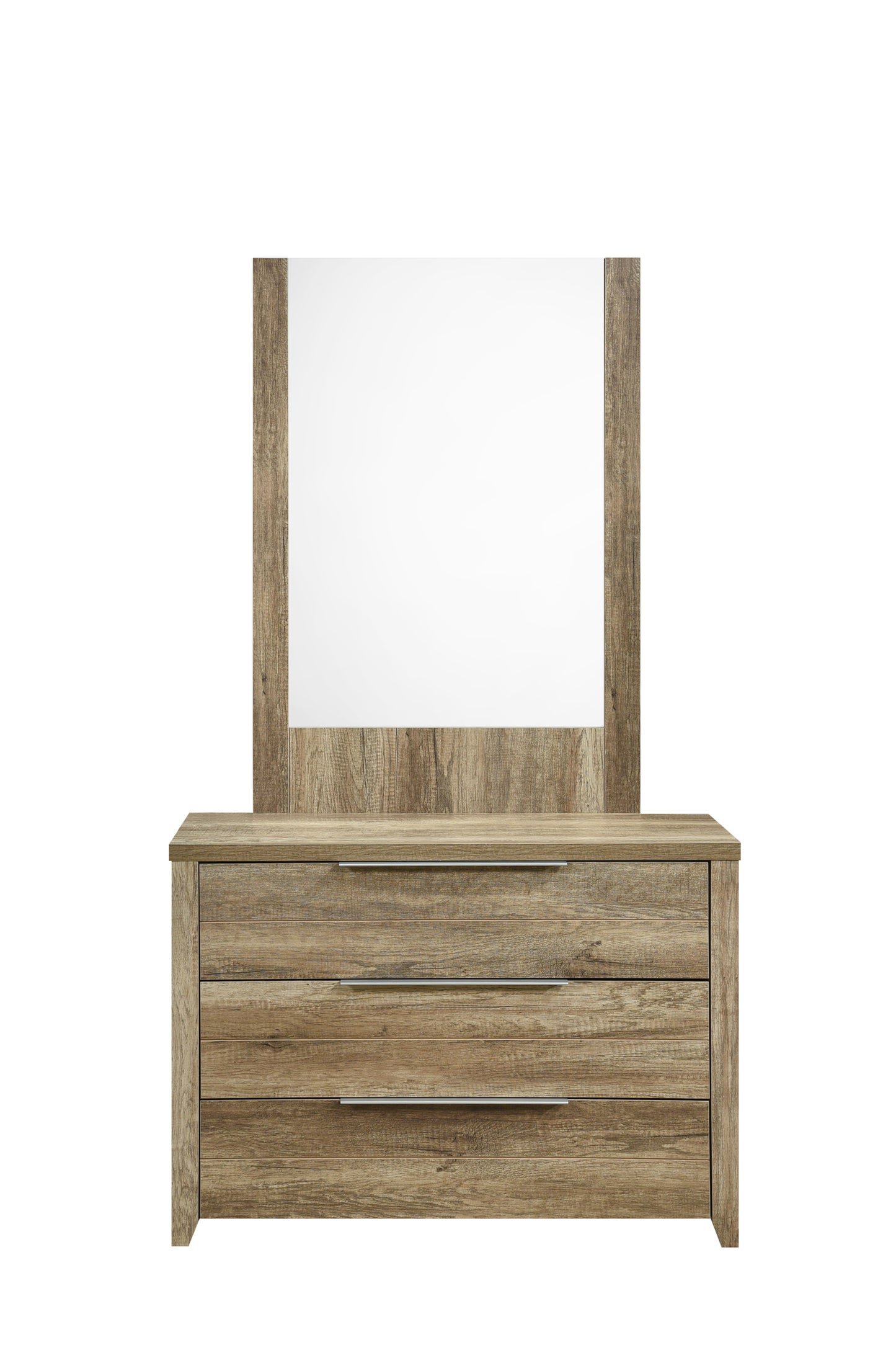 Cielo Natural Wood Like MDF 3 Drawers Dresser in Oak Colour with Mirror