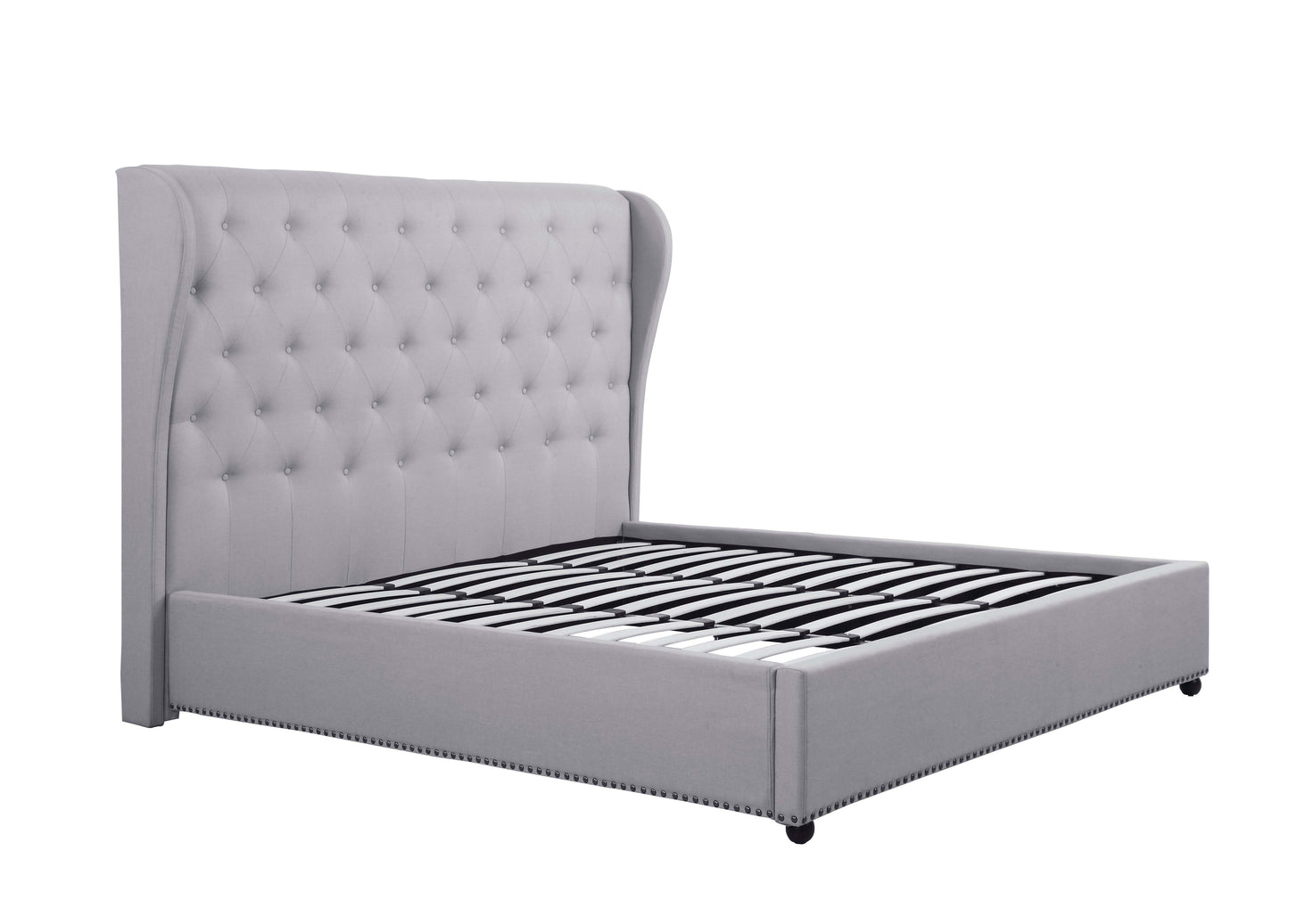 Paris Quality Linen Fabric Upholstered Wing Bed Frame with Detailing High Bedhead