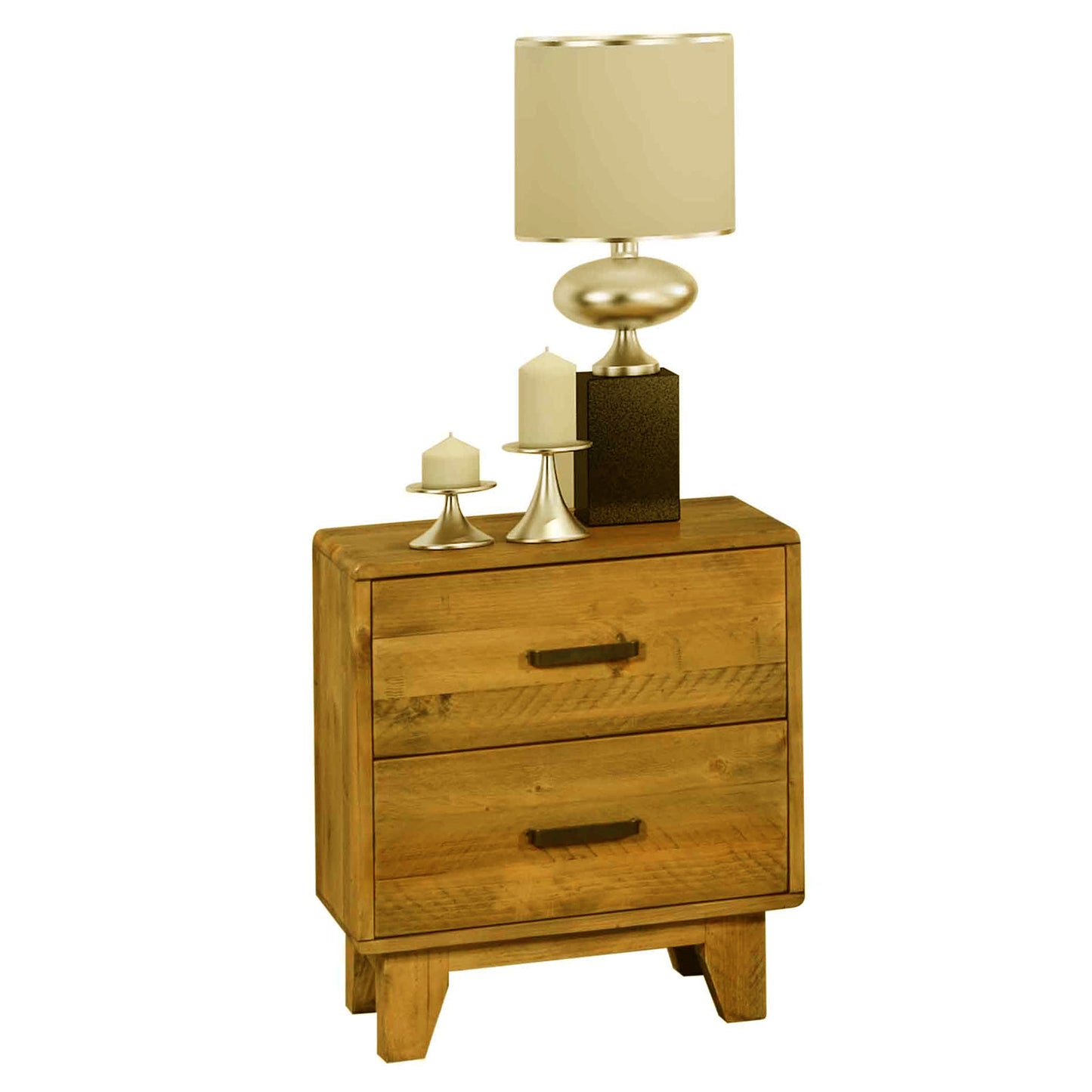 Woodstyle Solid Timber Light Brown 2 Drawers Bedside Table in Rustic Texture