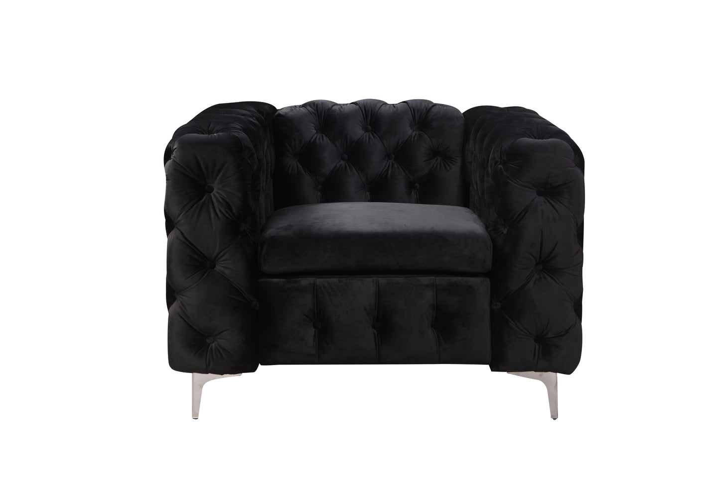 Jacques 1 Seater Sofa Button Tufted in Velvet Fabric in Black/Grey Colour