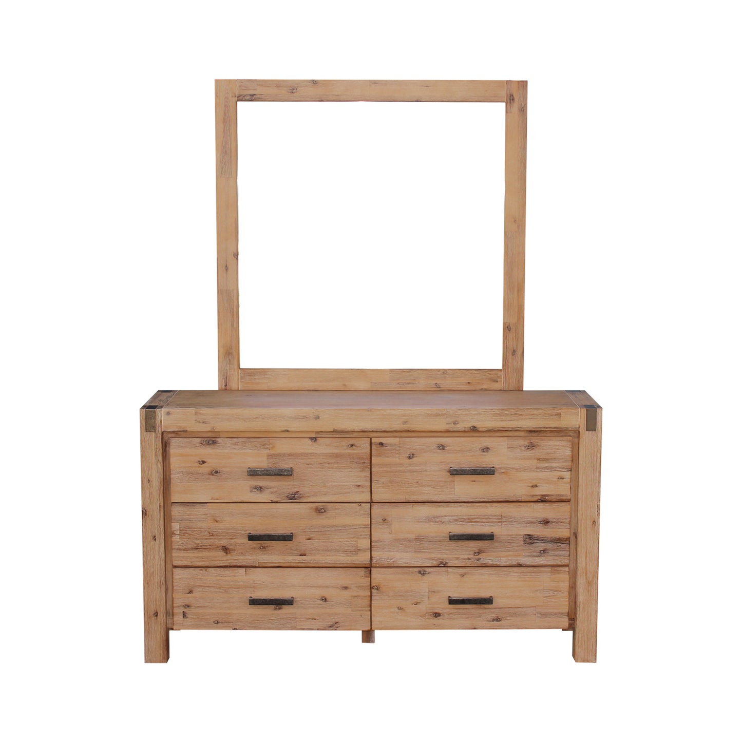 Nowra 6 Drawers Dressing Chest In Solid Acacia Timber with Mirror