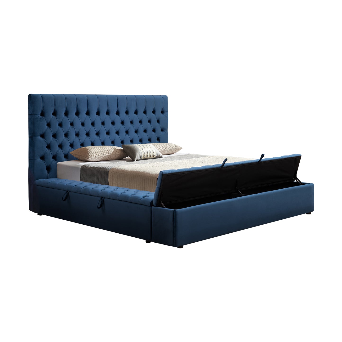 Anna Upholstery Tufted Velvet Fabric Headboard Storage Bed Frame In Multiple Colour & Size