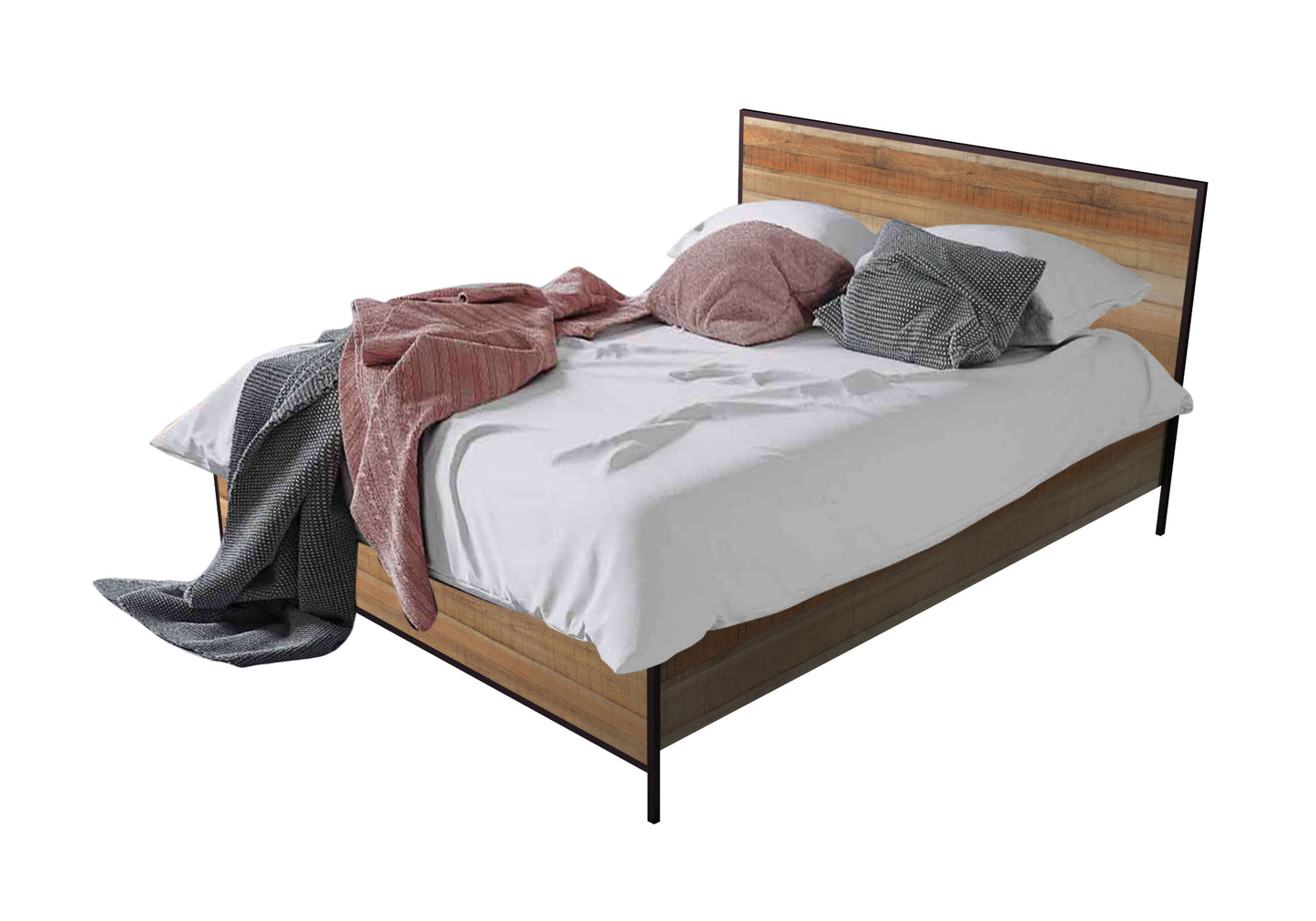 Mascot Queen Particle Board Metal Border Bed Frame in Oak Colour