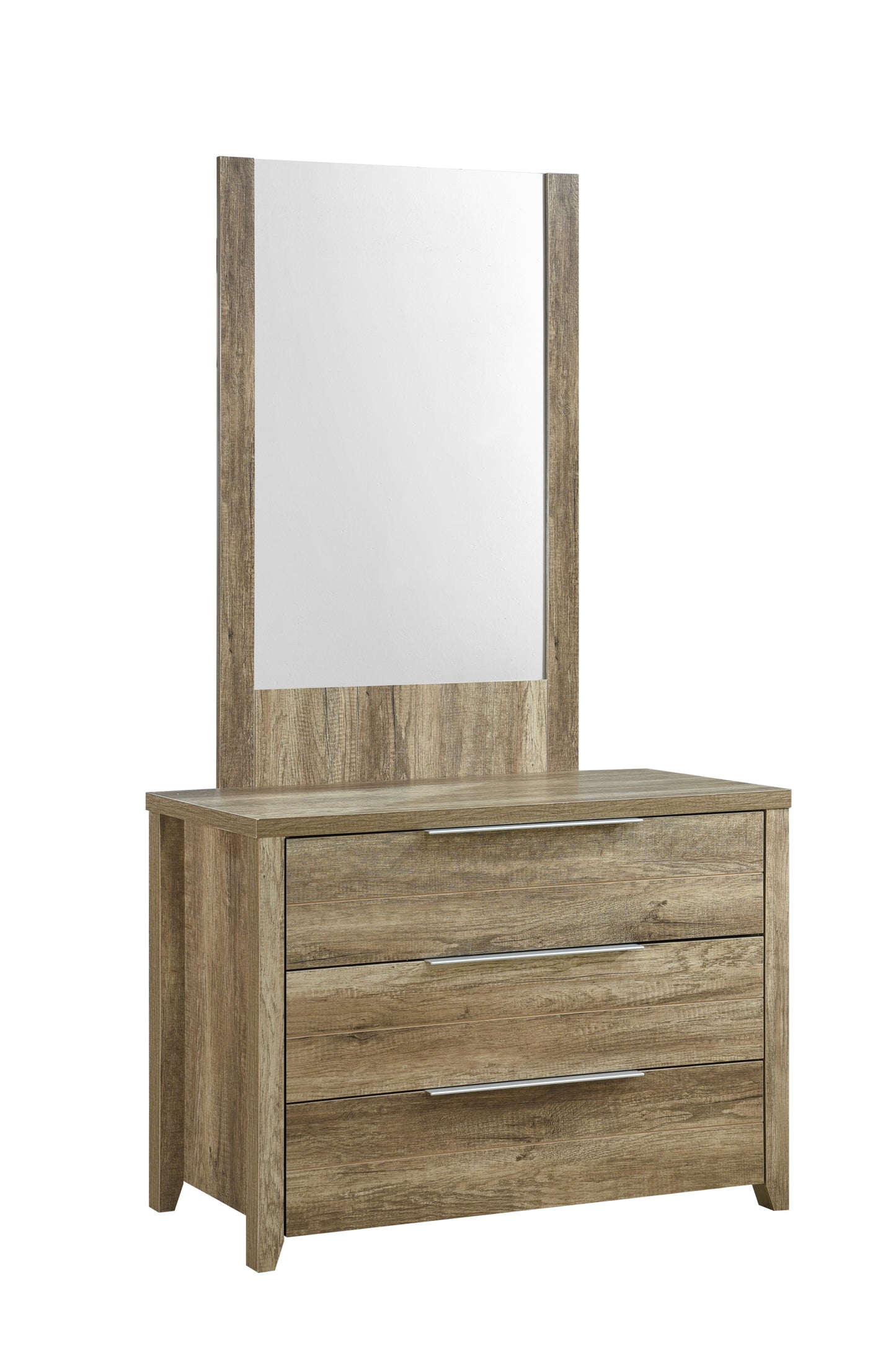 Cielo Natural Wood Like MDF 3 Drawers Dresser in Oak Colour with Mirror