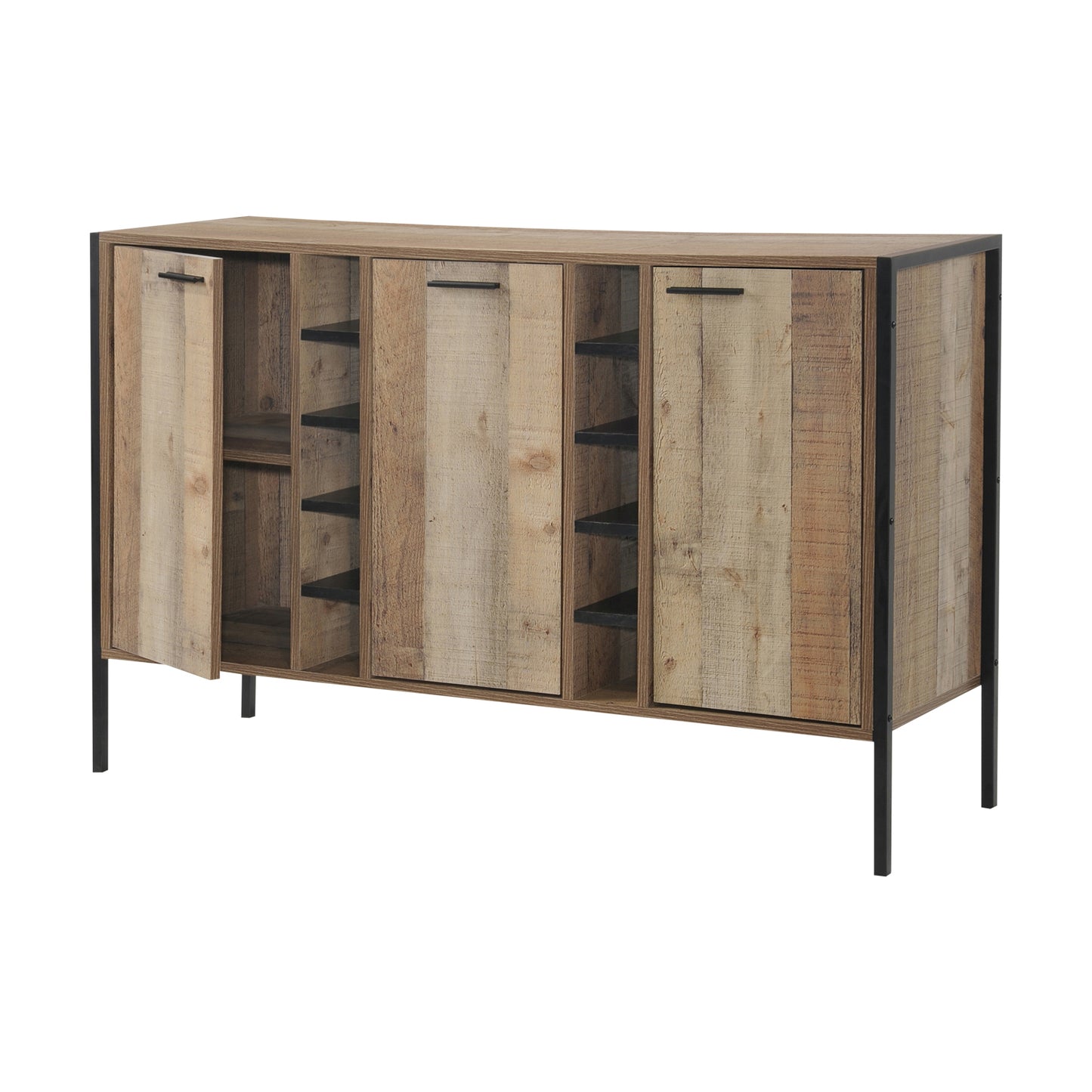 Mascot Wine Cabinet With 3 Storage & Open Selves Bar Cabinet Made Of Particle Board In Oak Colour