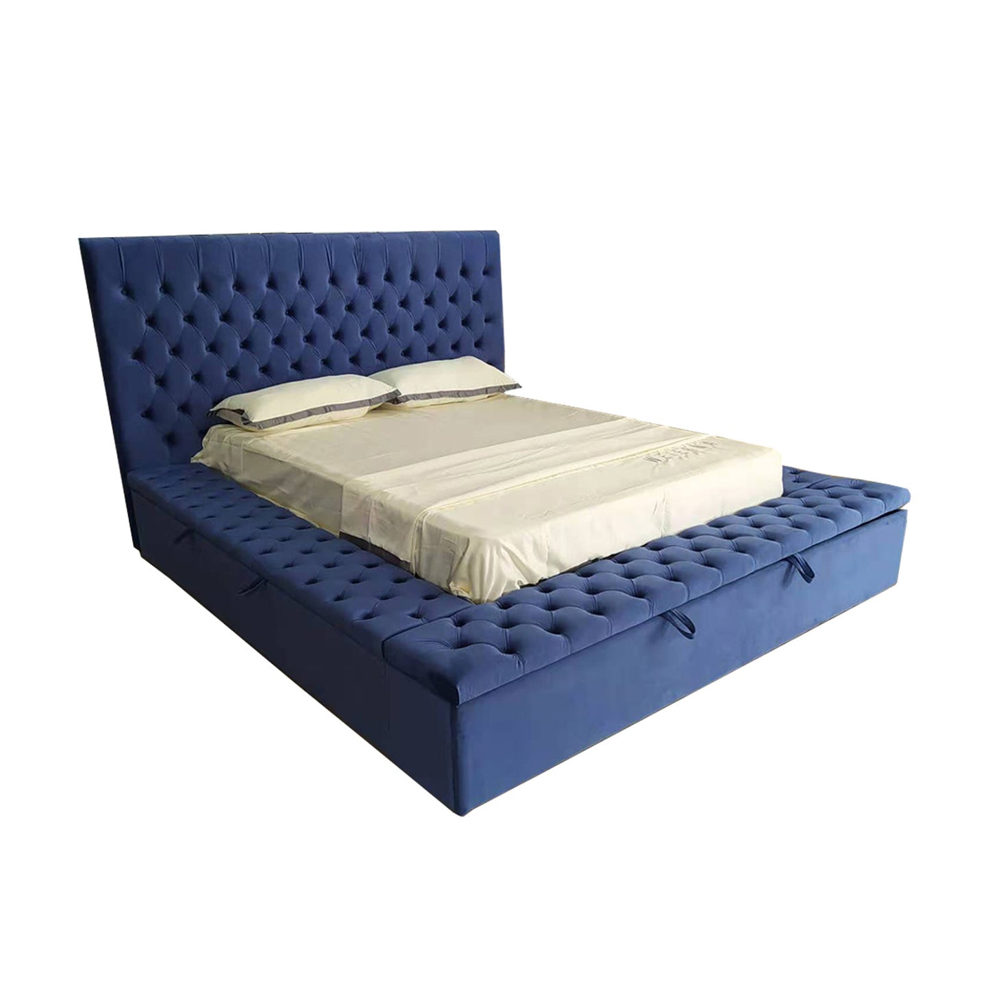 Anna Upholstery Tufted Velvet Fabric Headboard Storage Bed Frame In Multiple Colour & Size