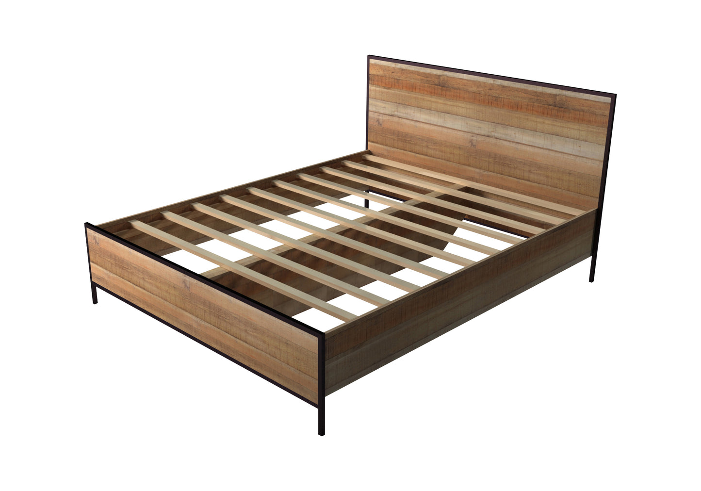 Mascot Queen Particle Board Metal Border Bed Frame in Oak Colour