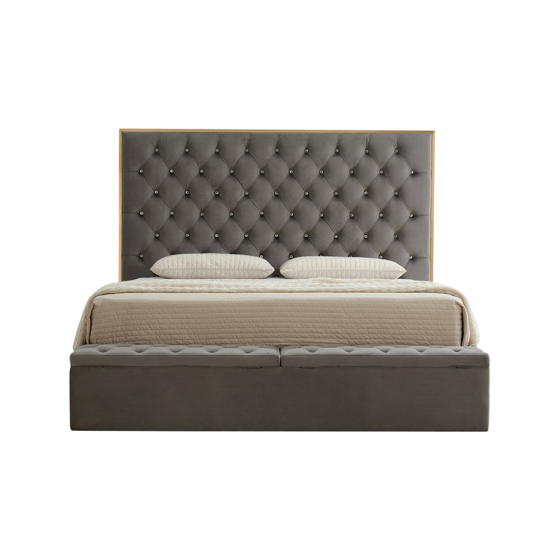 Helena Multiple Sizes Bed Frame Fabric Upholstery Tufted Headboard Slats Storage