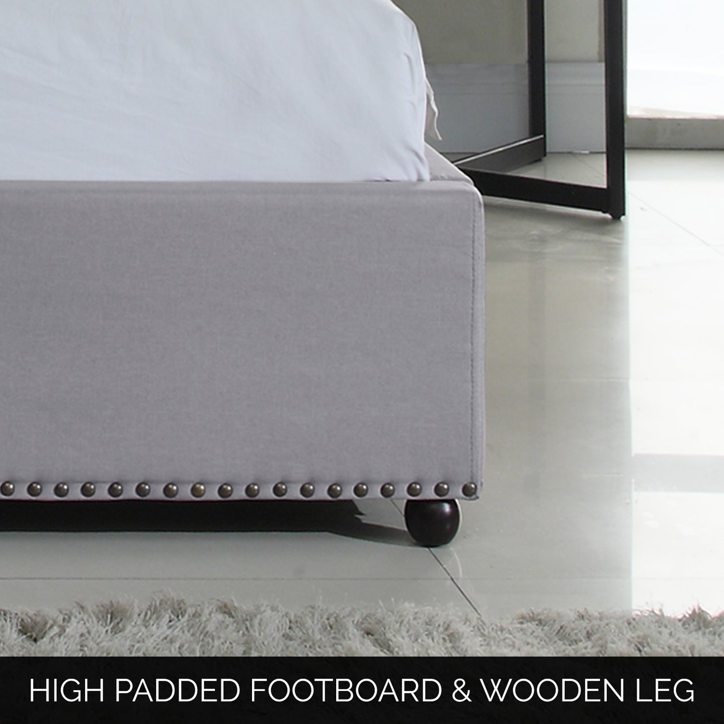 Paris Quality Linen Fabric Upholstered Wing Bed Frame with Detailing High Bedhead
