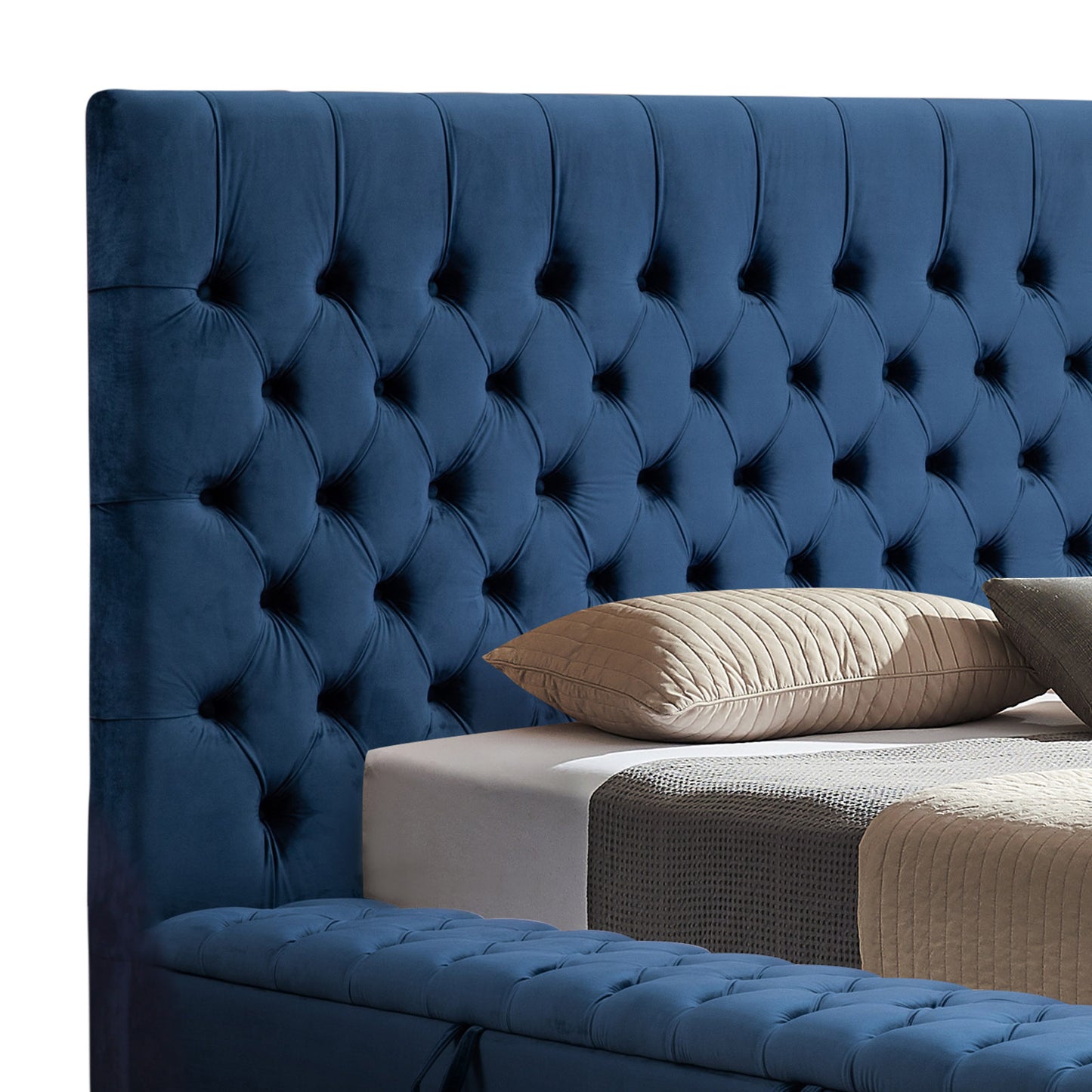 Anna Upholstery Tufted Velvet Fabric Headboard Storage Bed Frame In Multiple Colour & Size
