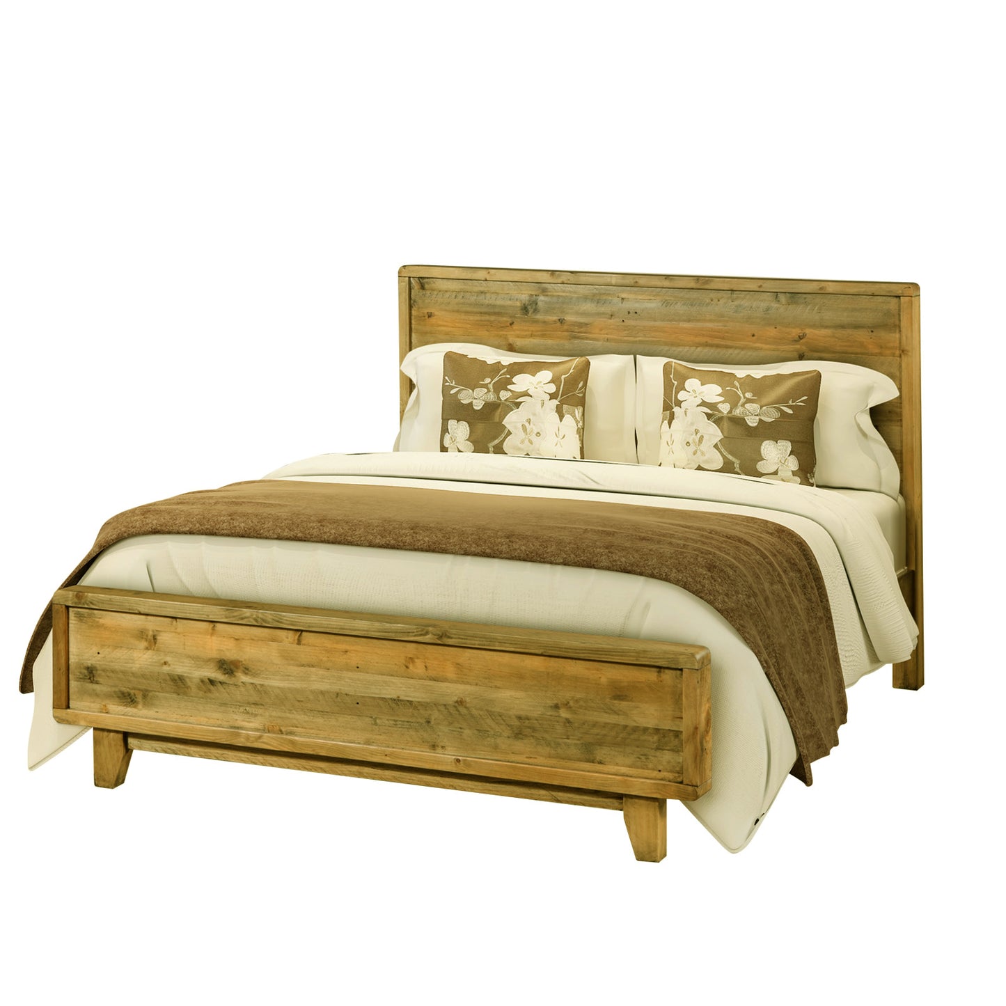 Woodstyle Solid Pine Wood In Rustic Texture Light Brown Colour Queen Bed Frame
