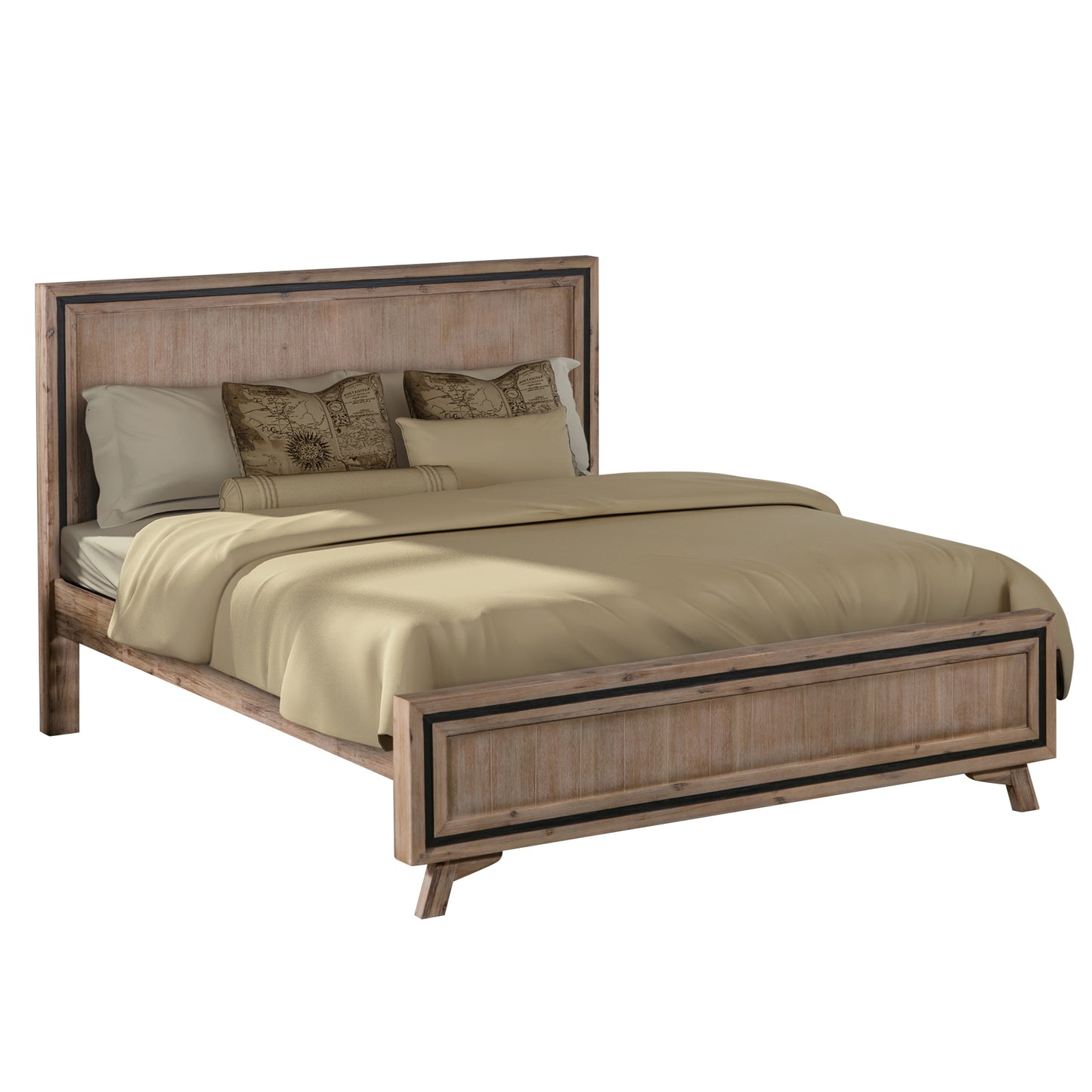 Seashore Silver Brush Colour Bed Frame In Solid Acacia Timber in Multiple Size