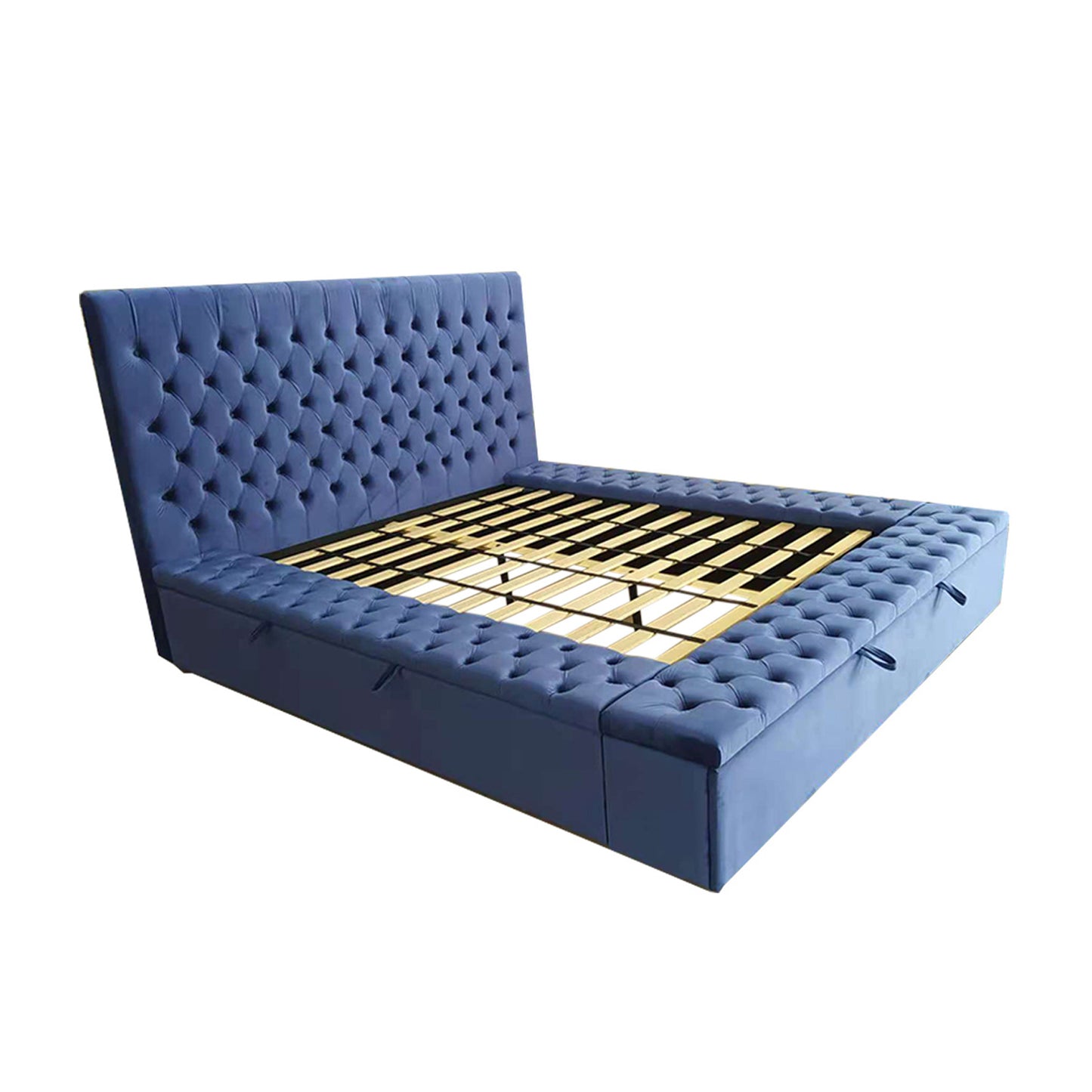 Anna Upholstery Tufted Velvet Fabric Headboard Storage Bed Frame In Multiple Colour & Size