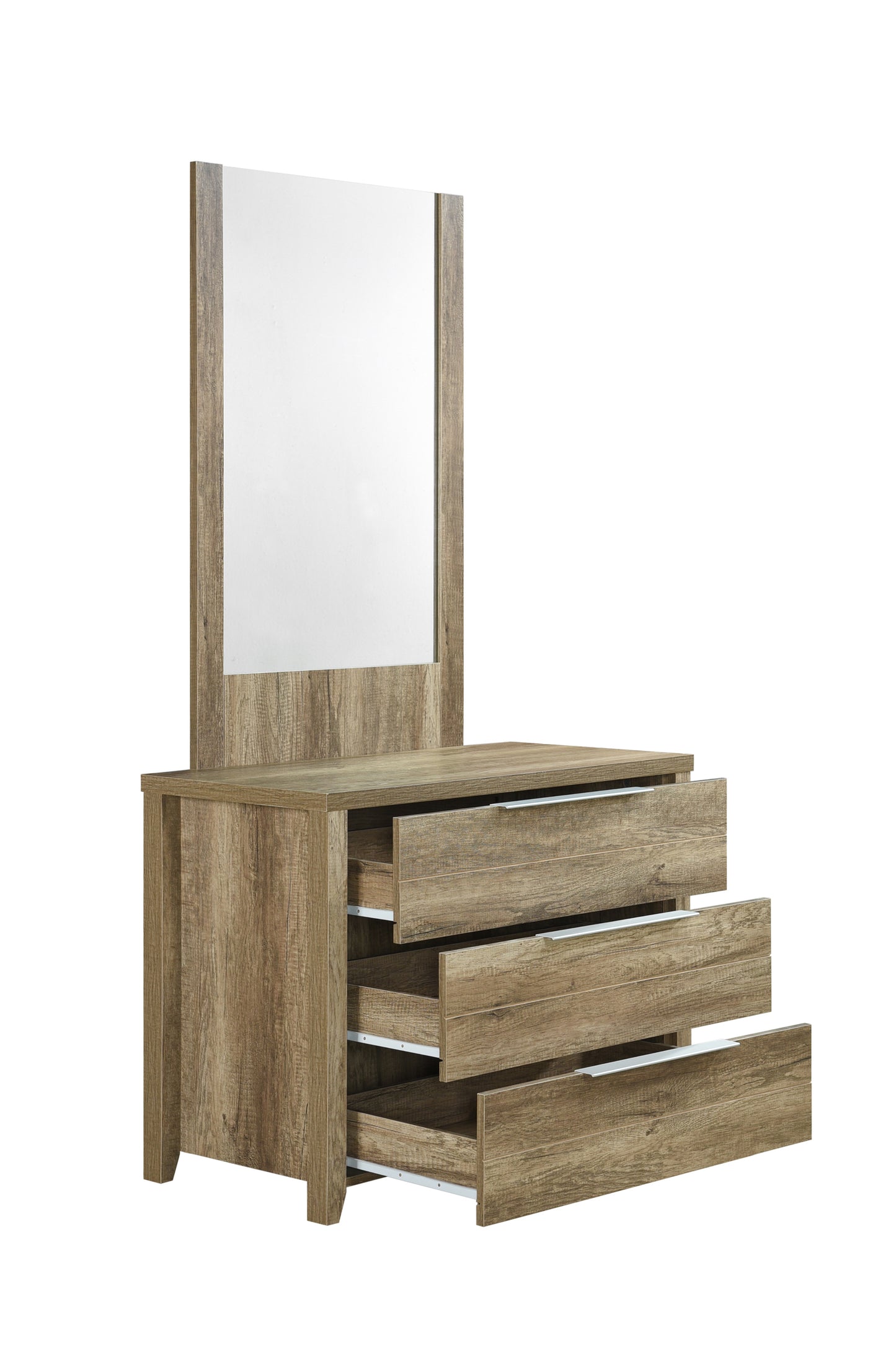 Cielo Natural Wood Like MDF 3 Drawers Dresser in Oak Colour with Mirror