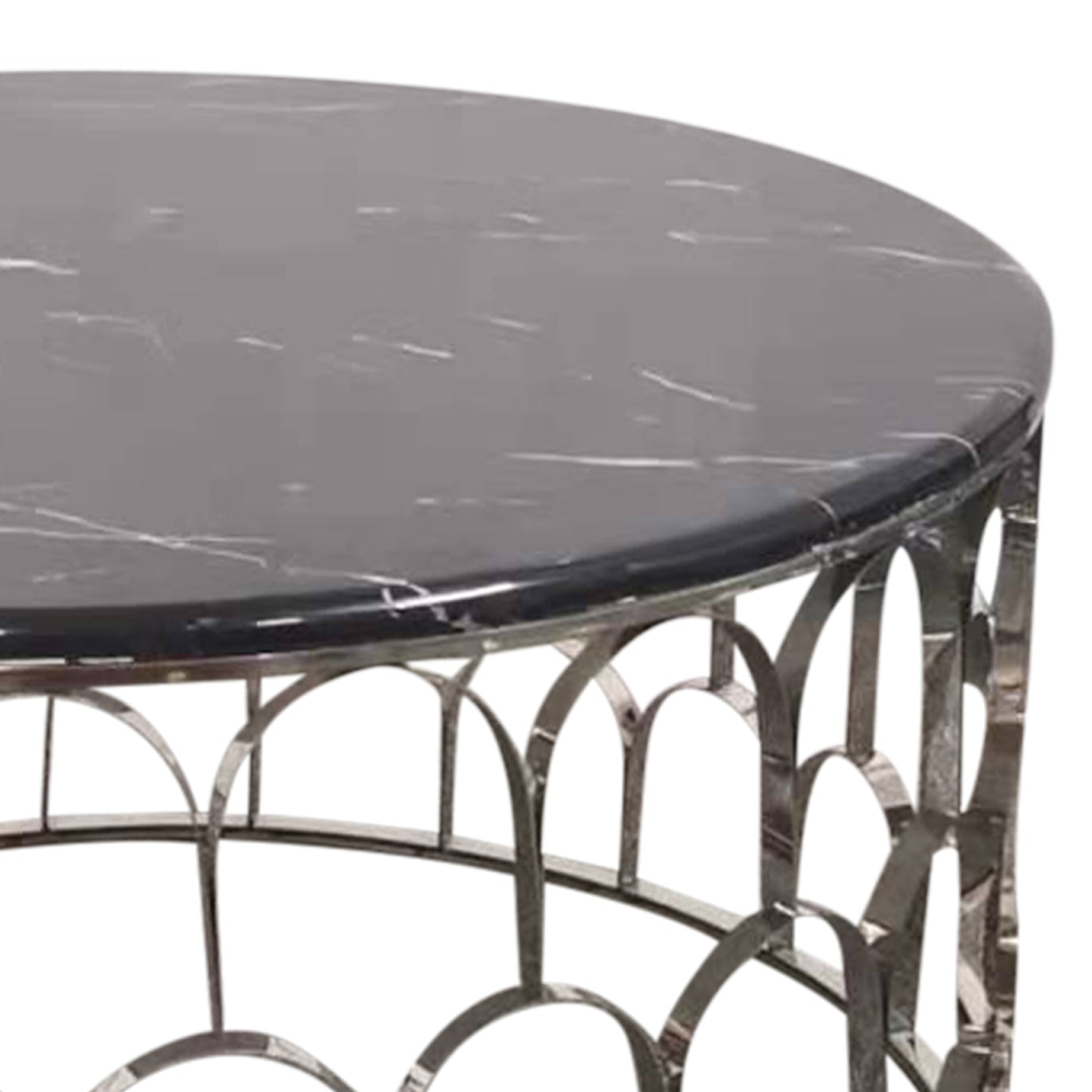 Falcon Round Faux Marble Stainless Silver Base Metal Frame Coffee Table