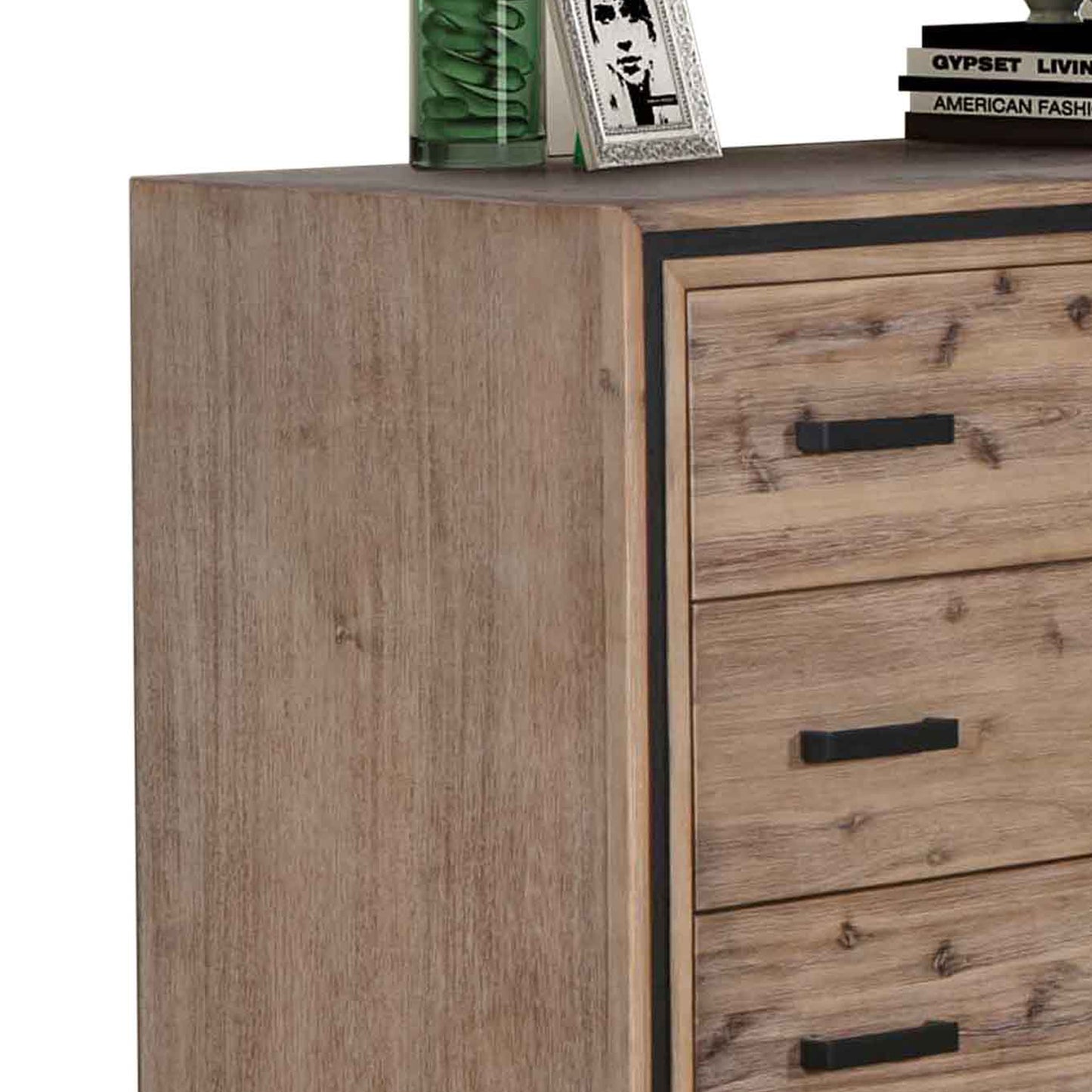 Seashore 5 Drawers Tallboy in Solid Acacia Timber with Silver Brush Colour