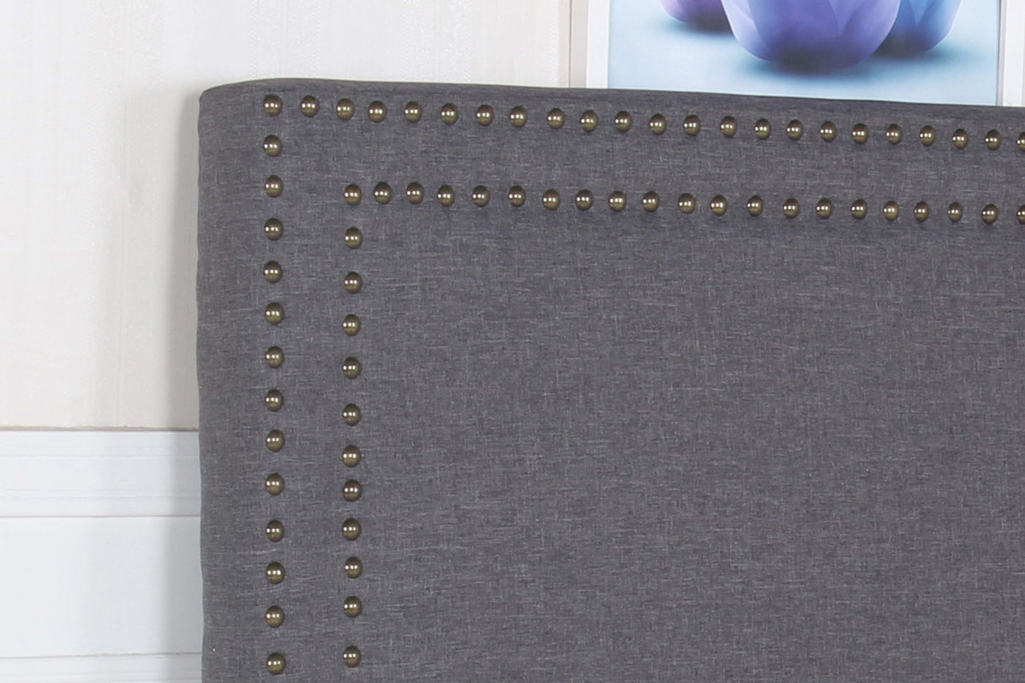Enzo Multiple Colour Queen Headboard In Fine Linen Fabric Upholstery with Metal Studded Buttons