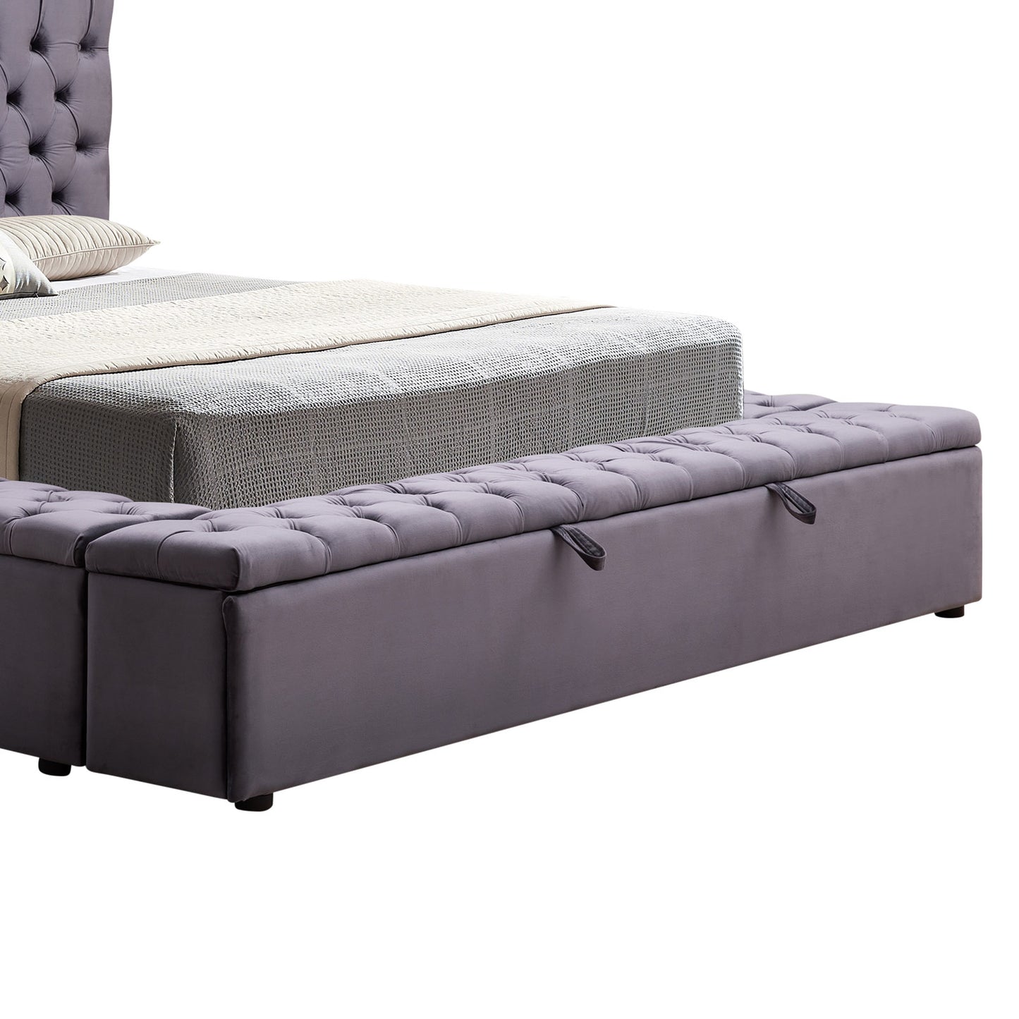 Anna Upholstery Tufted Velvet Fabric Headboard Storage Bed Frame In Multiple Colour & Size
