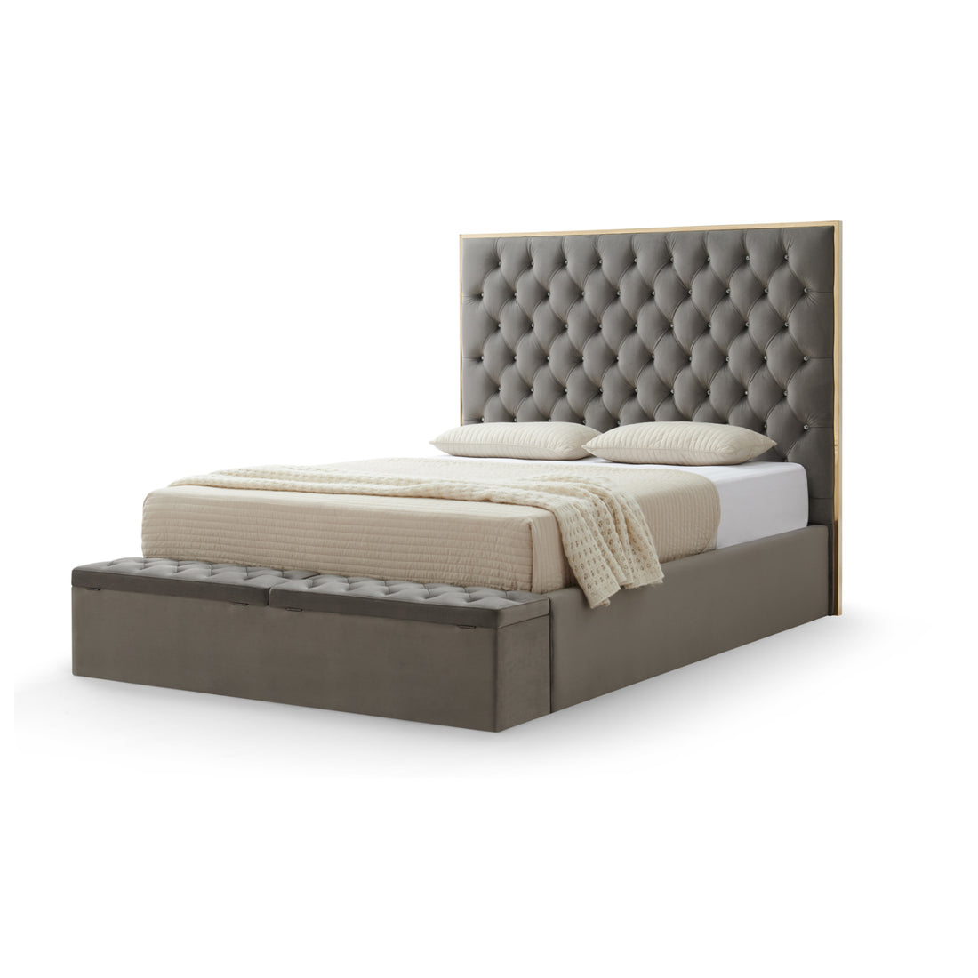 Helena Multiple Sizes Bed Frame Fabric Upholstery Tufted Headboard Slats Storage