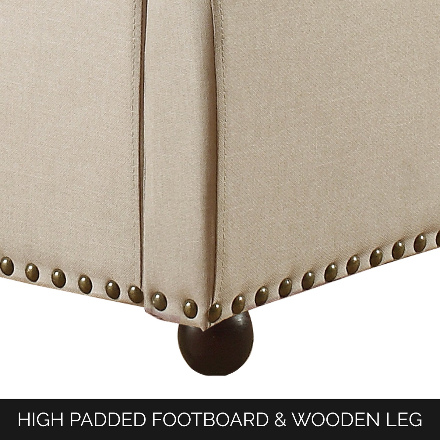 Paris Quality Linen Fabric Upholstered Wing Bed Frame with Detailing High Bedhead