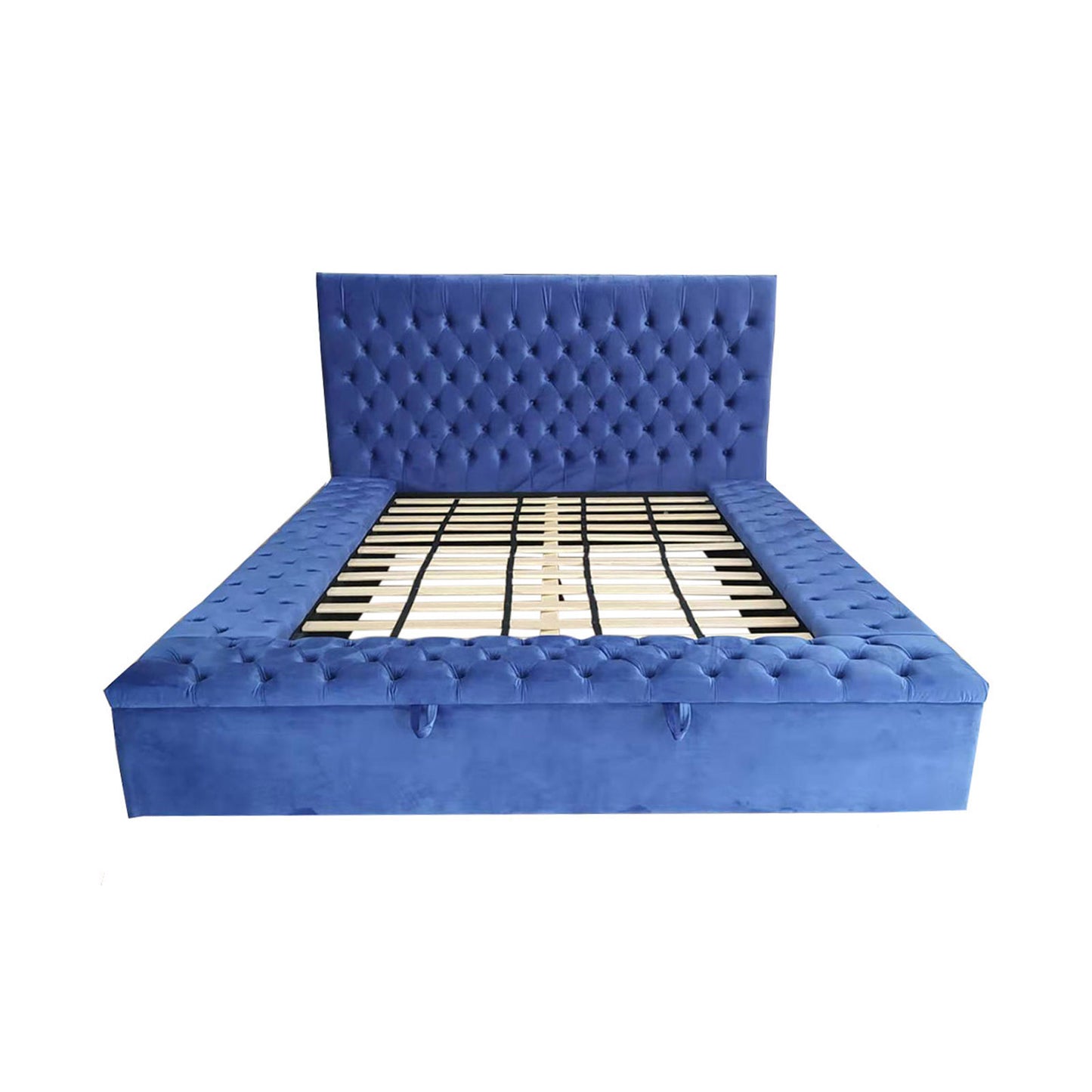 Anna Upholstery Tufted Velvet Fabric Headboard Storage Bed Frame In Multiple Colour & Size