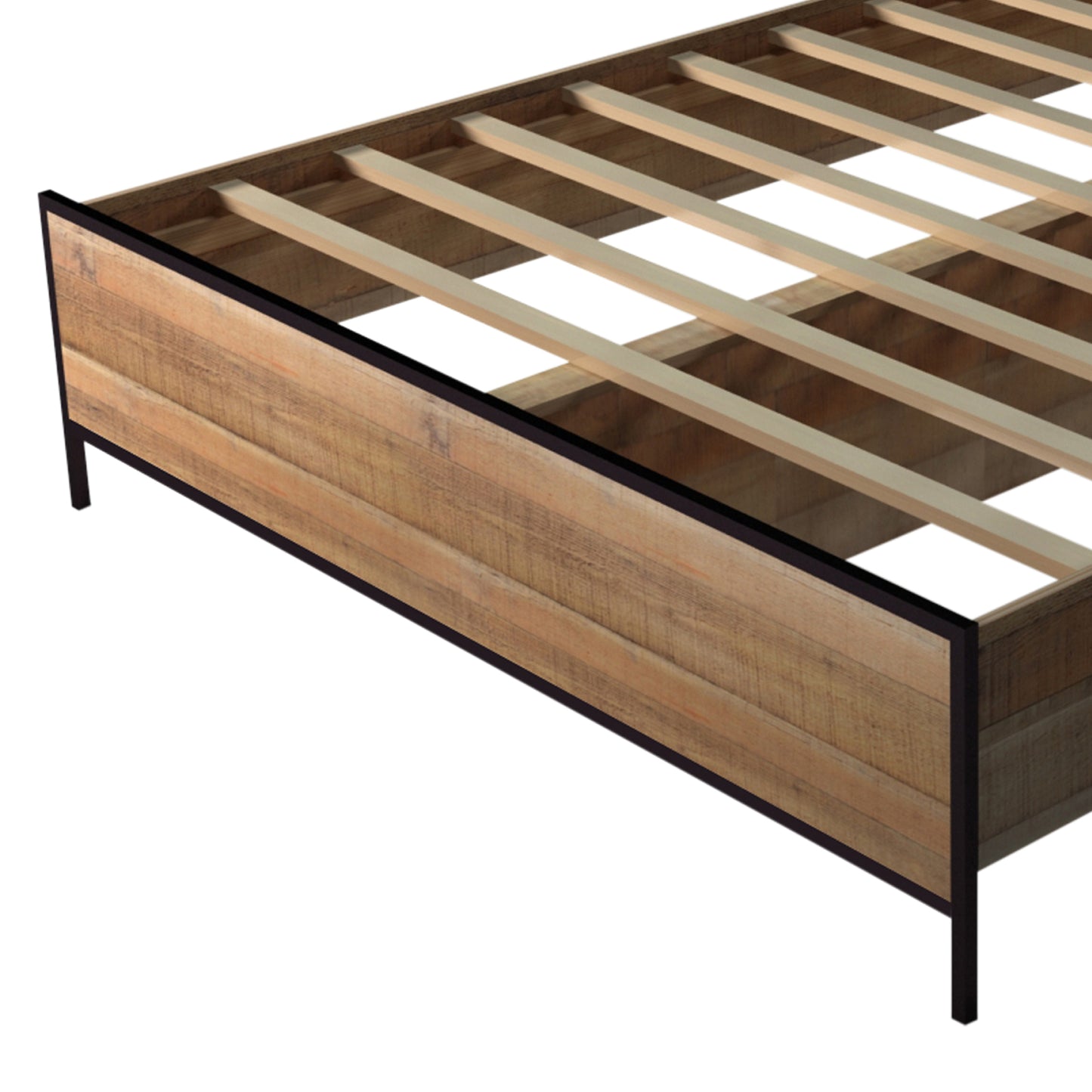 Mascot Queen Particle Board Metal Border Bed Frame in Oak Colour