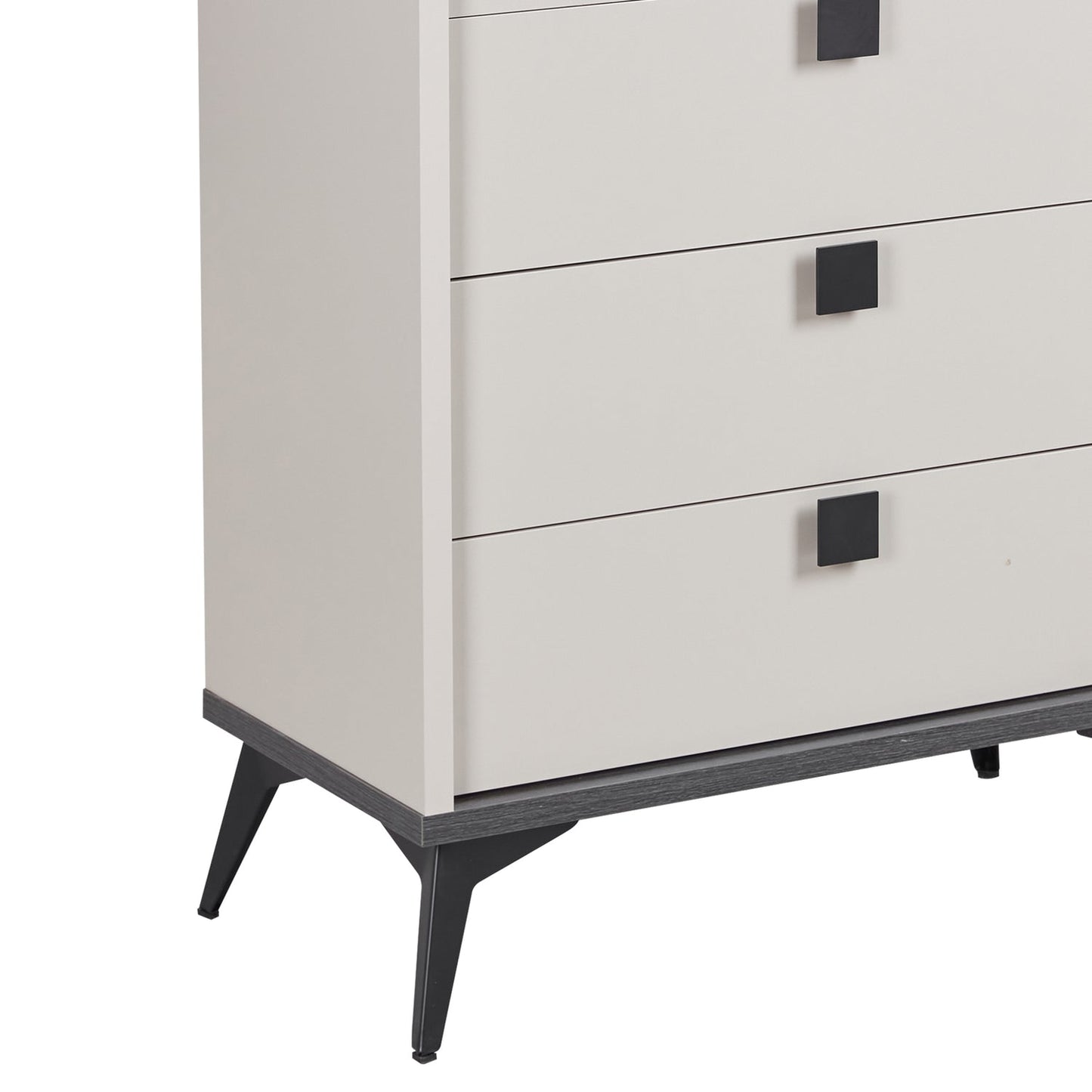 Maxwell Melamine Finish & Metal Legs Handles Tallboy with 5 Drawers
