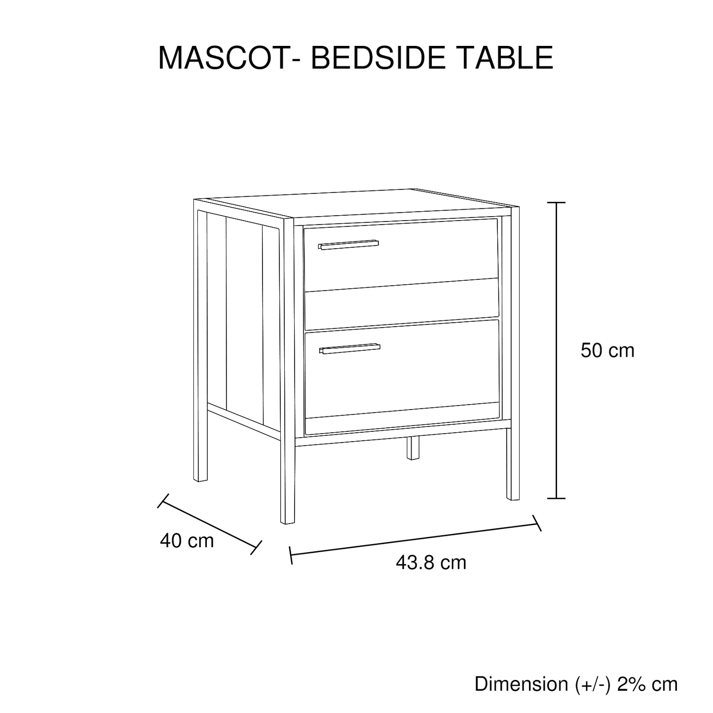 Mascot 2 Drawers Particle Board Bedside Table Night Stand In Oak Colour