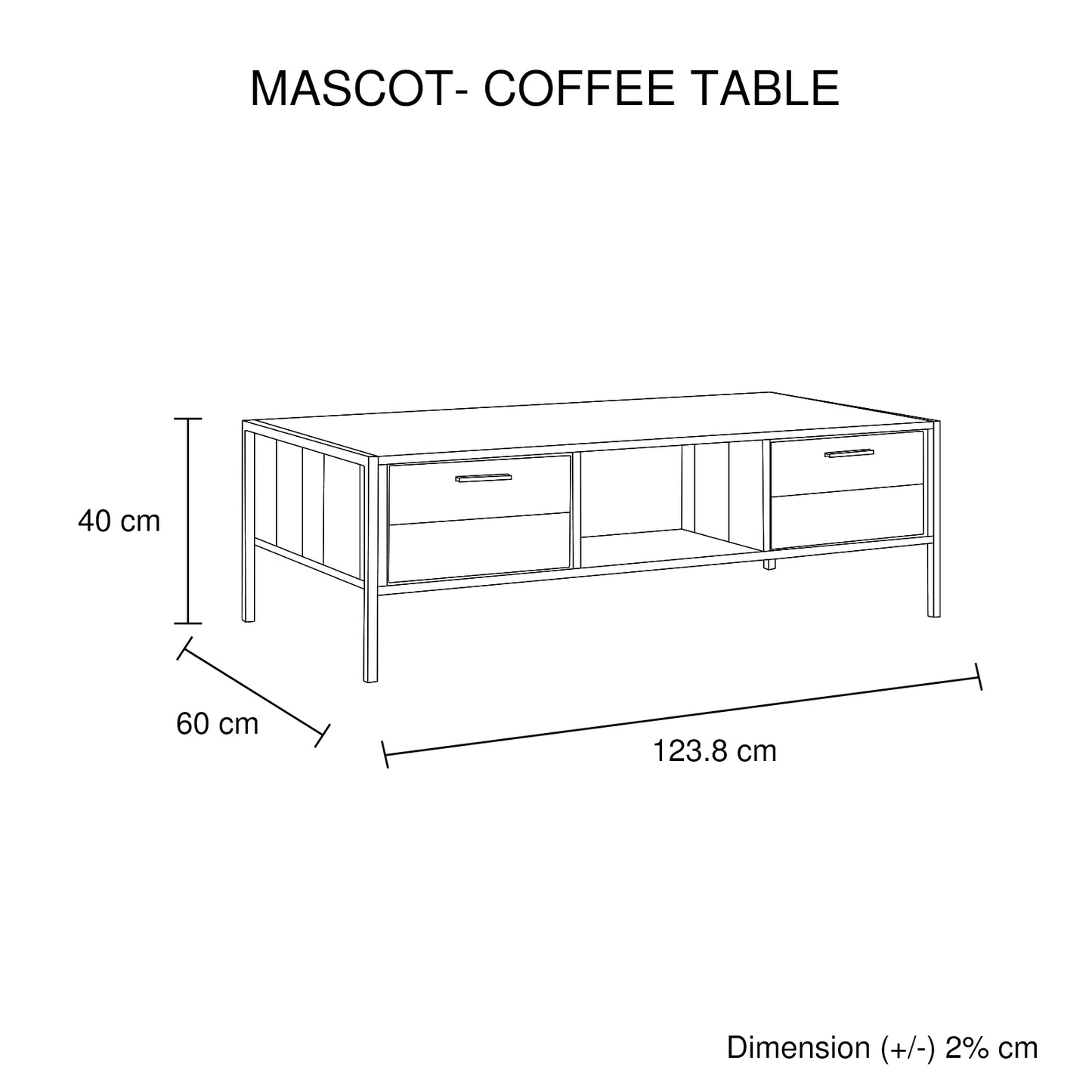Mascot Coffee Table with 2 Drawers Storage in Oak Colour