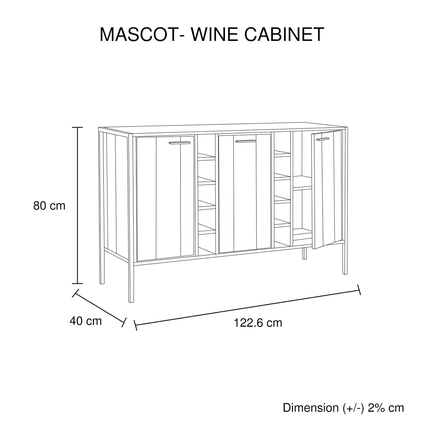 Mascot Wine Cabinet With 3 Storage & Open Selves Bar Cabinet Made Of Particle Board In Oak Colour