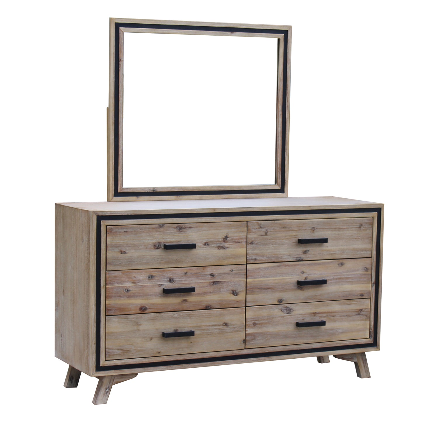 Seashore 4 Pcs Dresser Bedroom Suite in Solid Acacia Timber in Silver Brush Colour