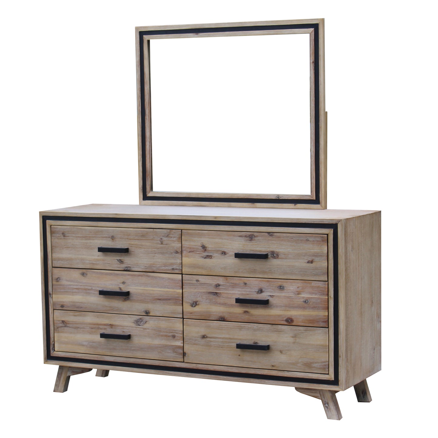 Seashore 4 Pcs Dresser Bedroom Suite in Solid Acacia Timber in Silver Brush Colour