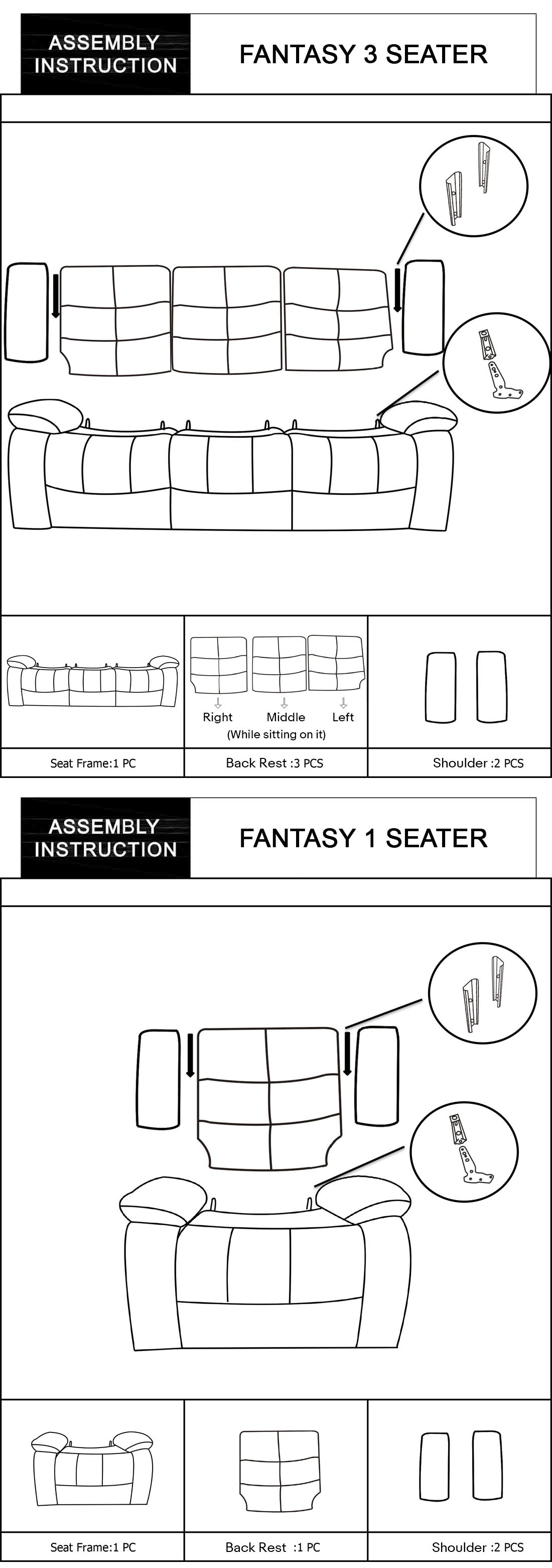 Fantasy 3+1+1 Seater Recliner Sofa In Faux Leather Lounge Wooden Frame Couch In Multiple Colour
