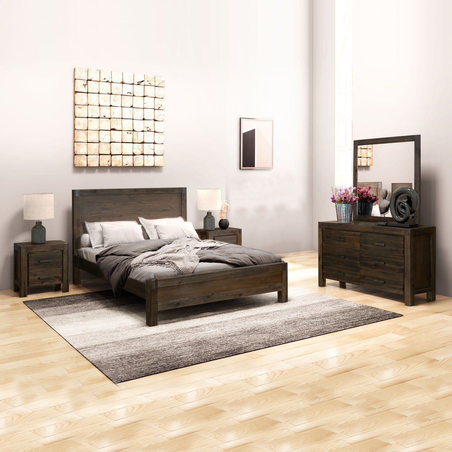 Nowra 4 Pcs Bedroom Suite Solid Acacia Timber in Multiple Size & Colour