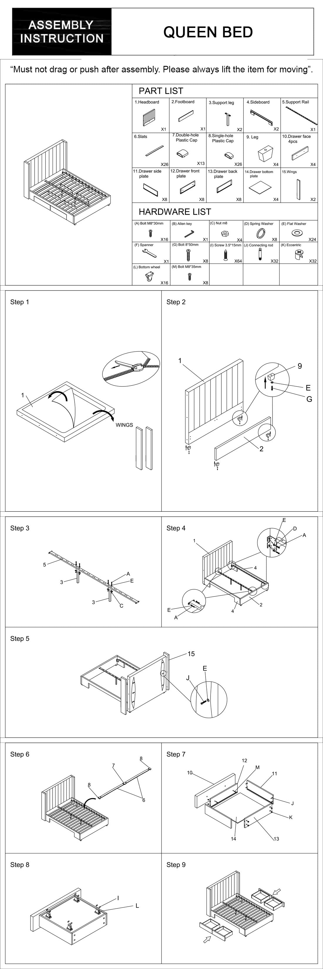 Alexa Beige Linen Fabric Headboard 4 Drawers with Wheels MDF Bed Frame